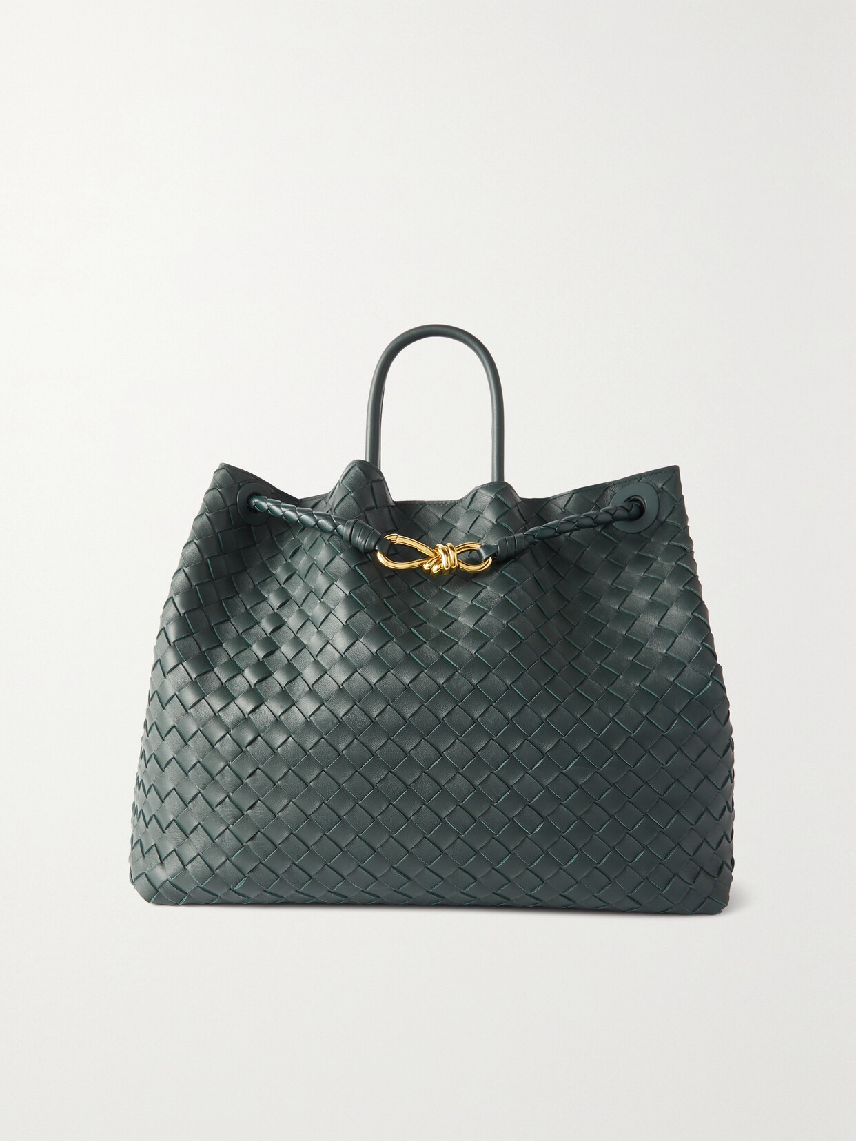 Bottega Veneta Andiamo Embellished Intrecciato Leather Tote In Green