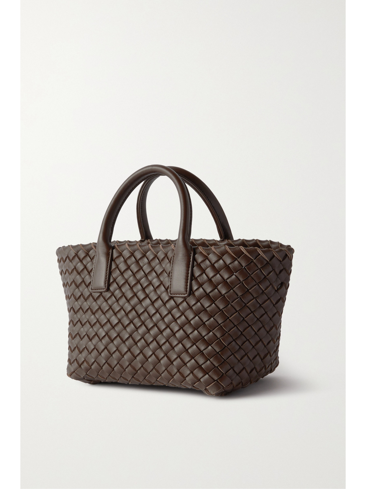 Bottega Veneta Mini Leather Intreccio Cabat Tote Bag In Brown