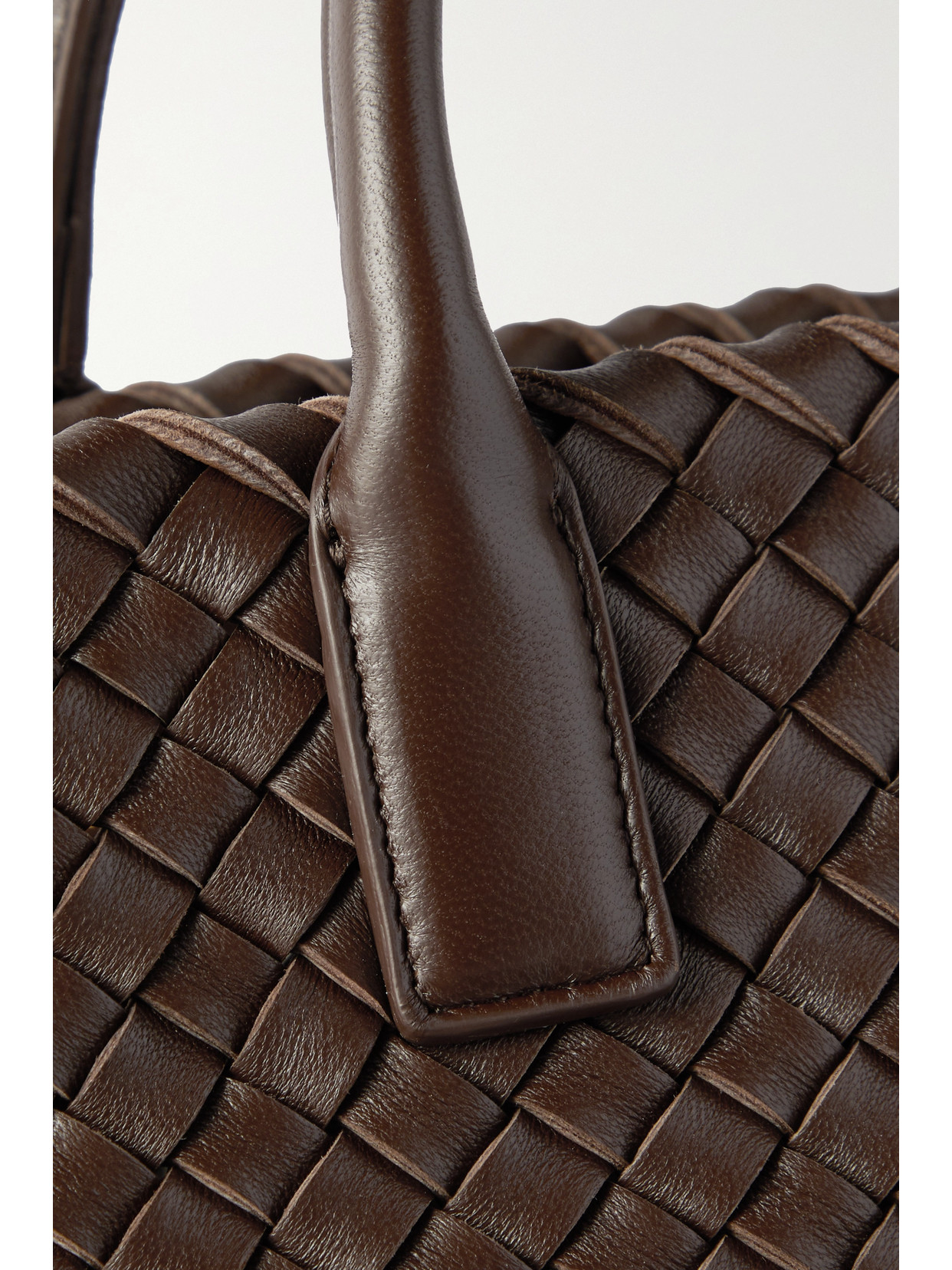 Bottega Veneta Mini Leather Intreccio Cabat Tote Bag In Brown