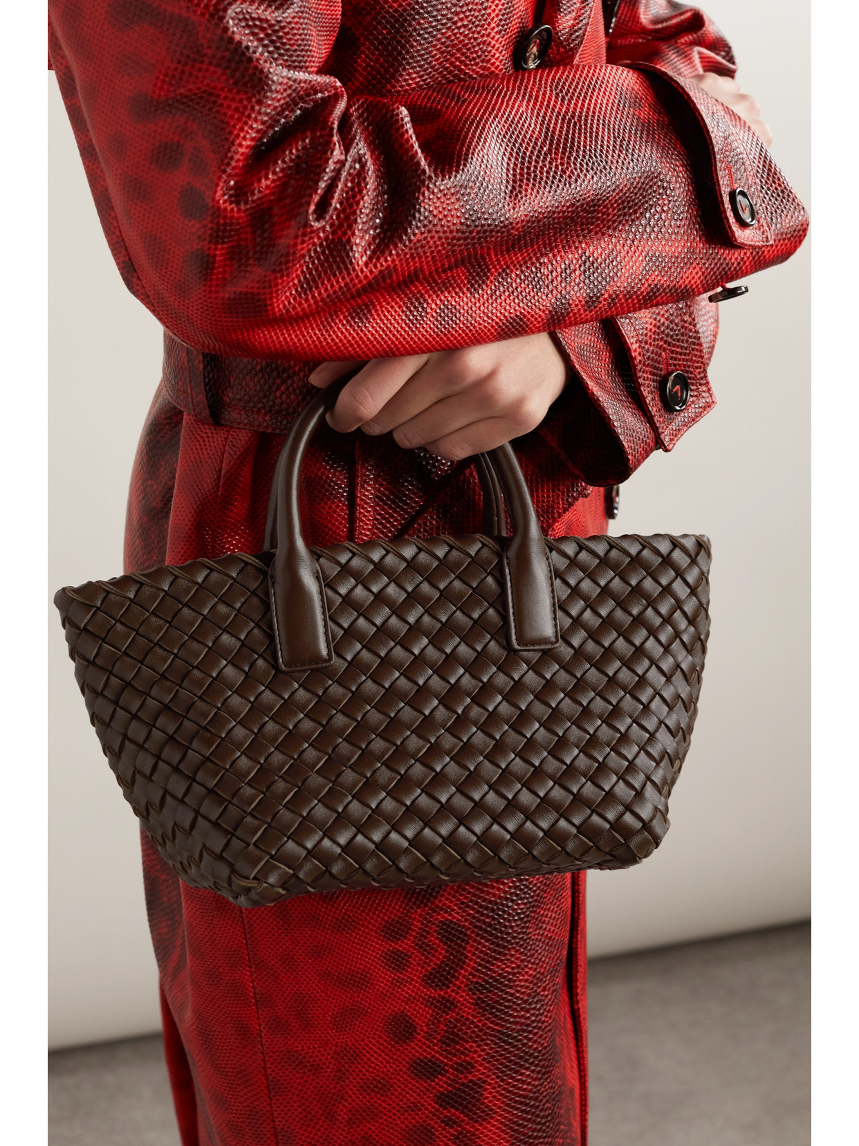 Shop Bottega Veneta Cabat Mini Intrecciato Leather Tote In Brown