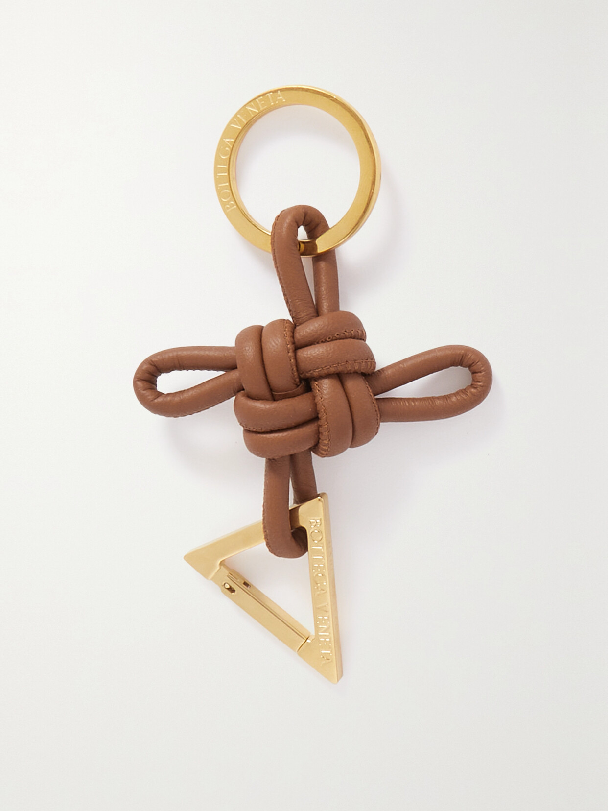 Bottega Veneta Knotted Leather And Gold-tone Keyring In Brown
