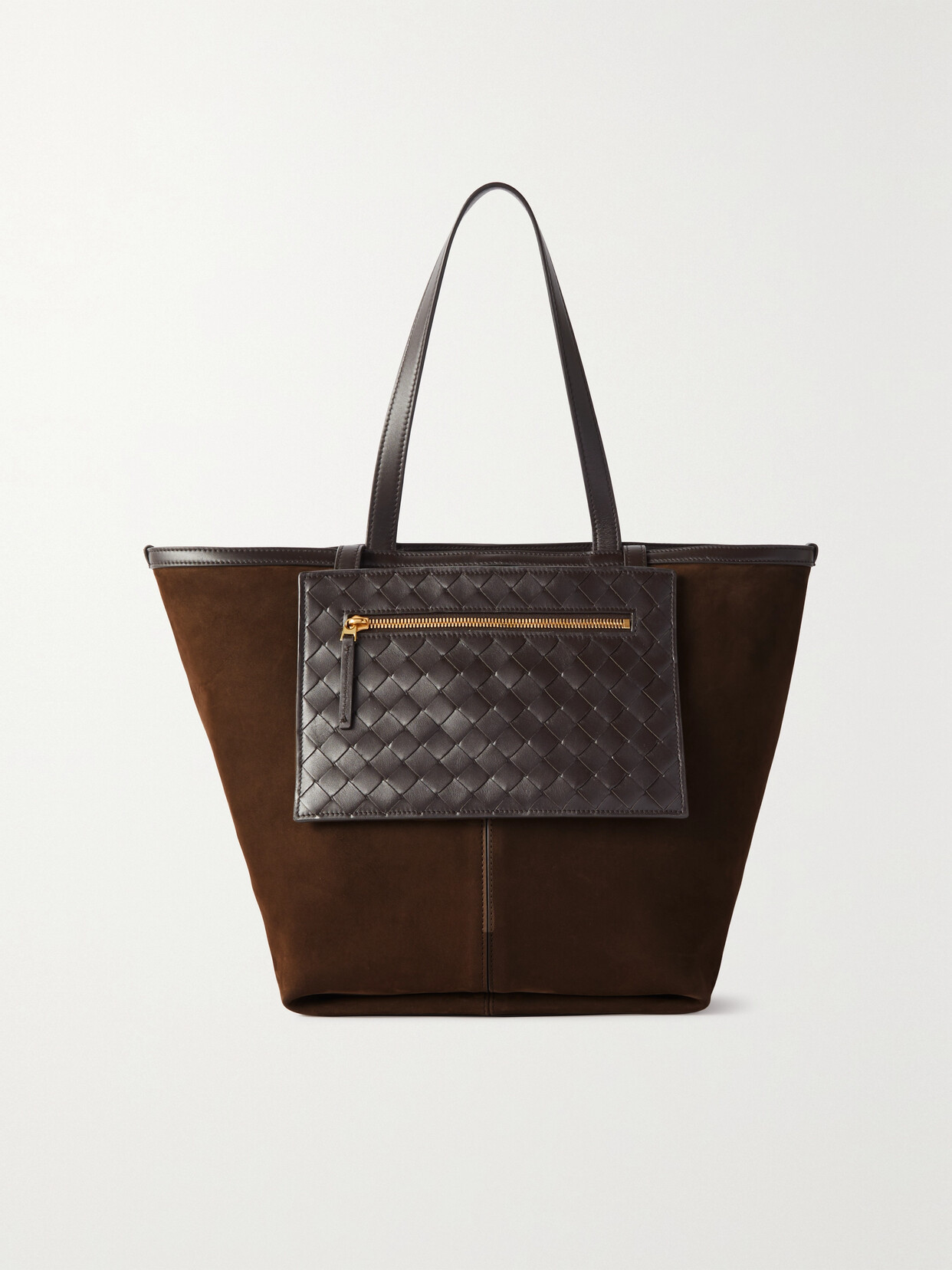 BOTTEGA VENETA FLIP-FLAP SUEDE AND INTRECCIATO LEATHER SHOULDER BAG