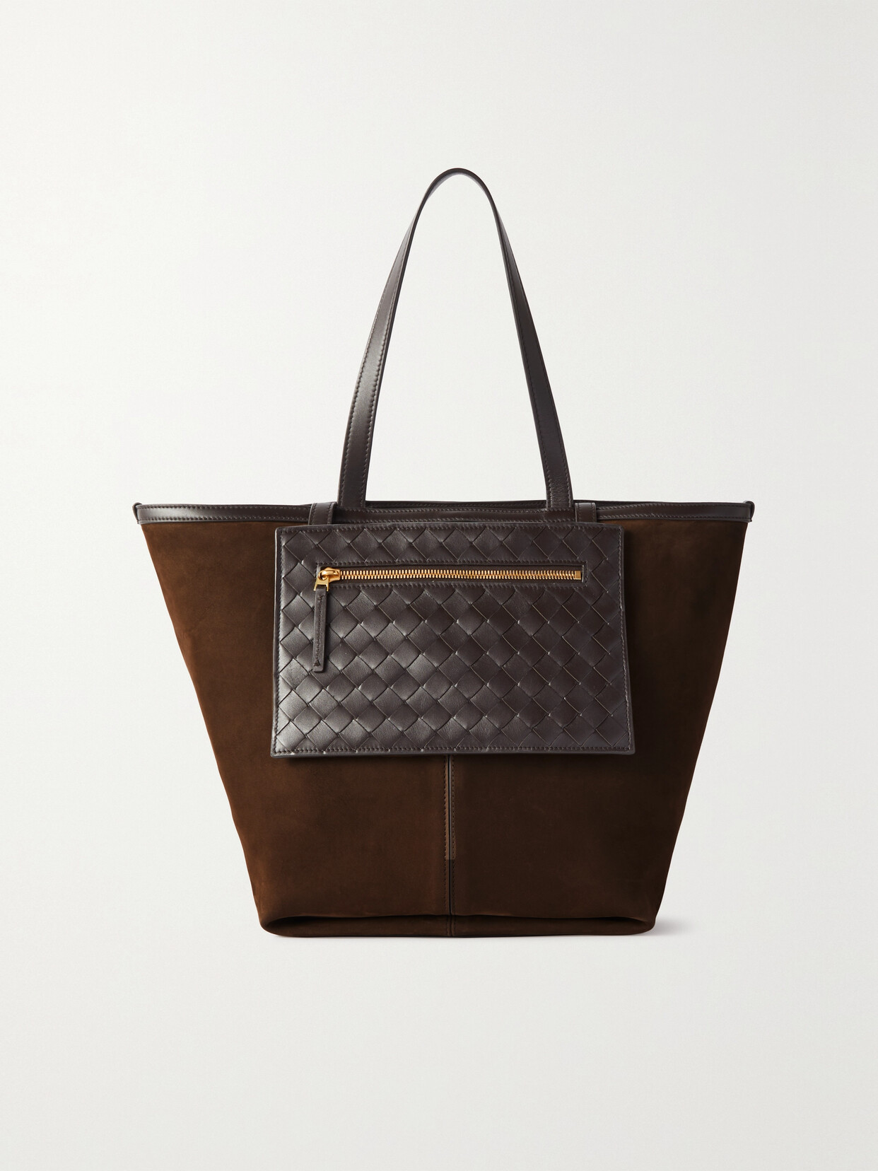 Bottega Veneta Flip-flap Suede And Intrecciato Leather Shoulder Bag In Brown