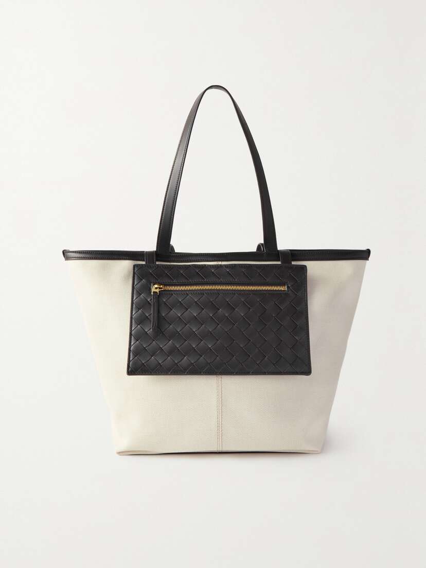 Bottega Veneta Flip-flap Intrecciato Leather-trimmed Canvas Tote