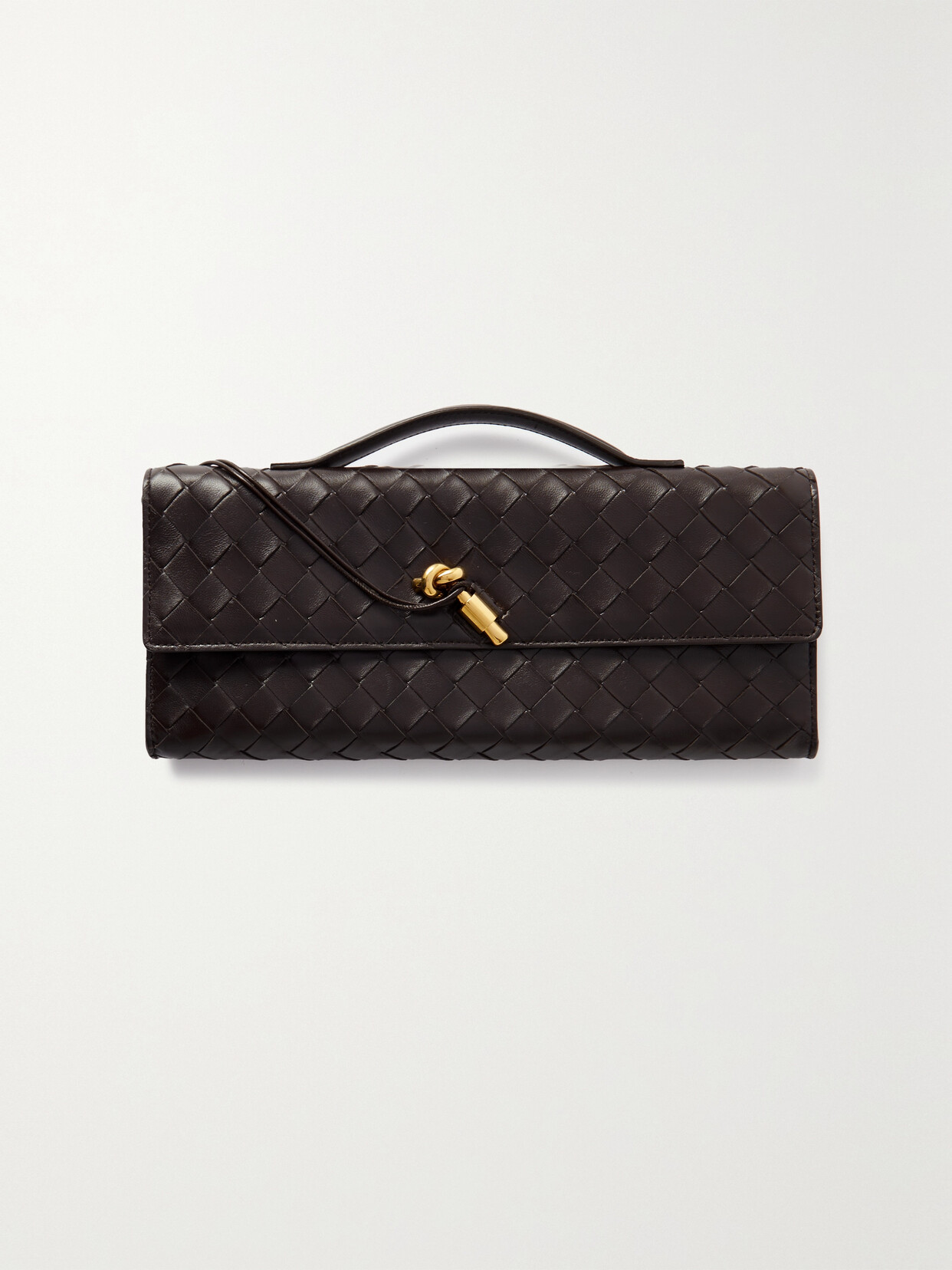 Bottega Veneta Long Andiamo Clutch Bag With Handle In Brown