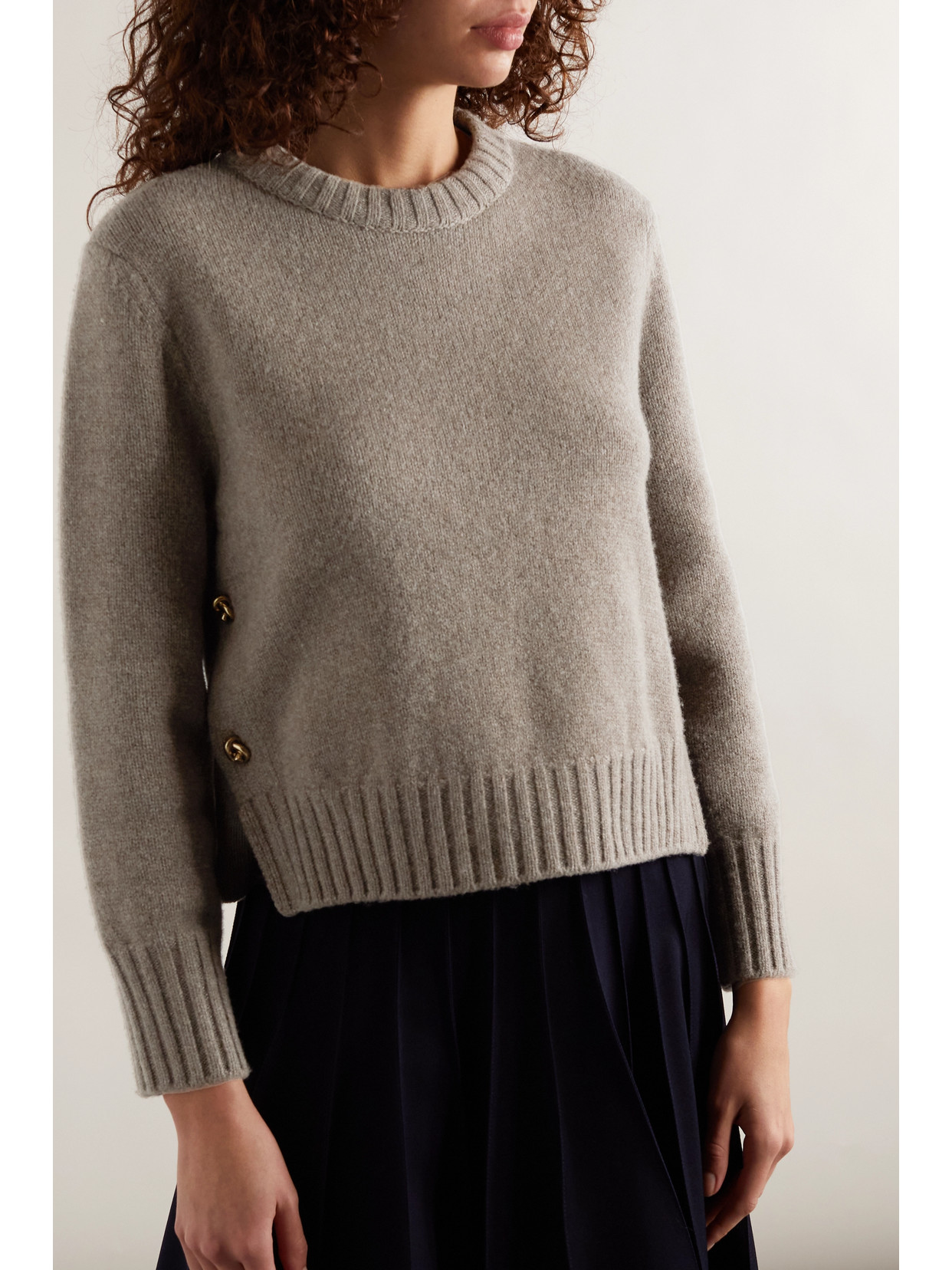 Shop Bottega Veneta Cropped Embellished Wool Sweater In Brown