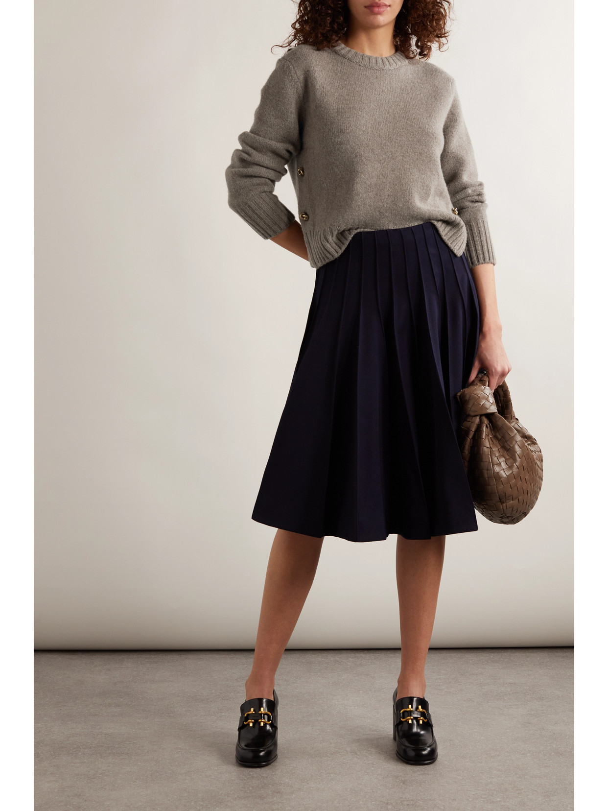 Bottega Veneta Cropped Embellished Wool Sweater In Brown