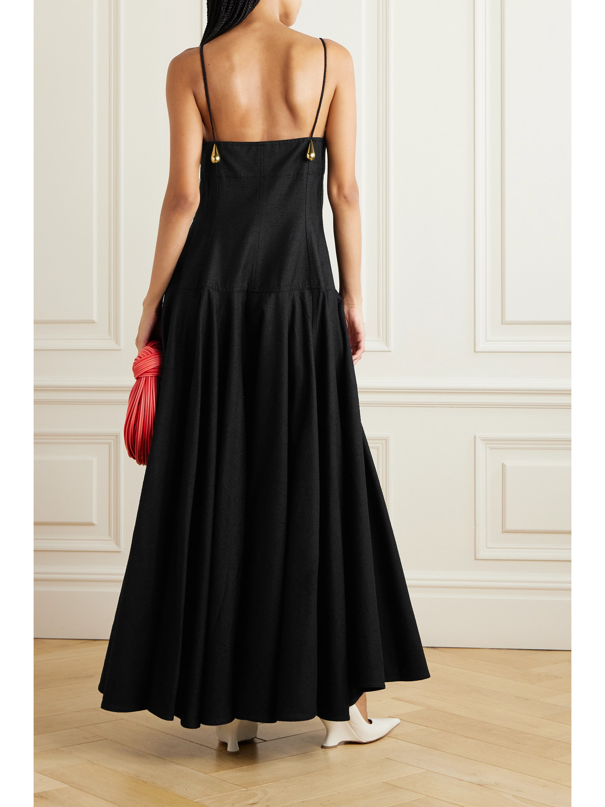 Shop Bottega Veneta Embellished Cotton Maxi Dress In Black