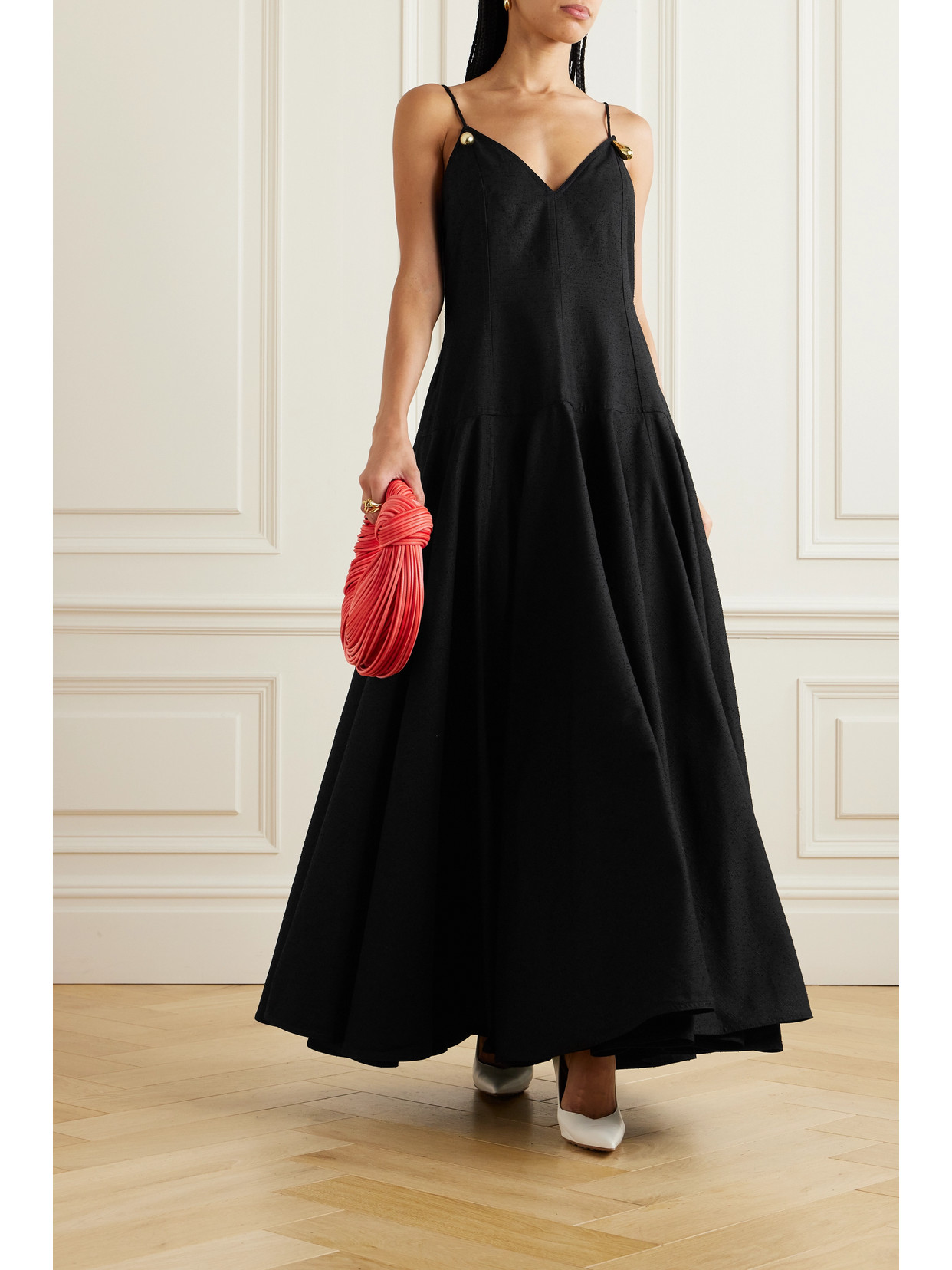 Shop Bottega Veneta Embellished Cotton Maxi Dress In Black