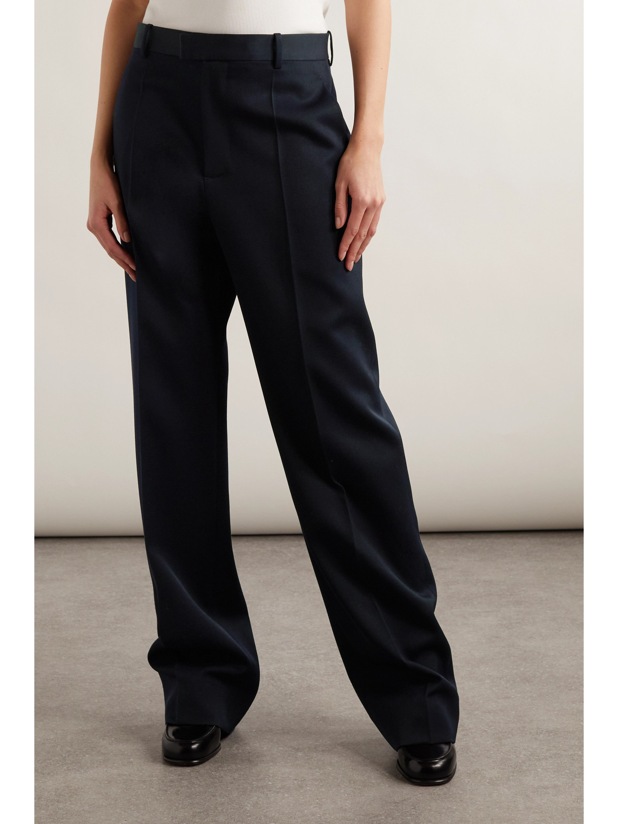 Shop Bottega Veneta Grain De Poudre Wool Straight-leg Pants In Blue