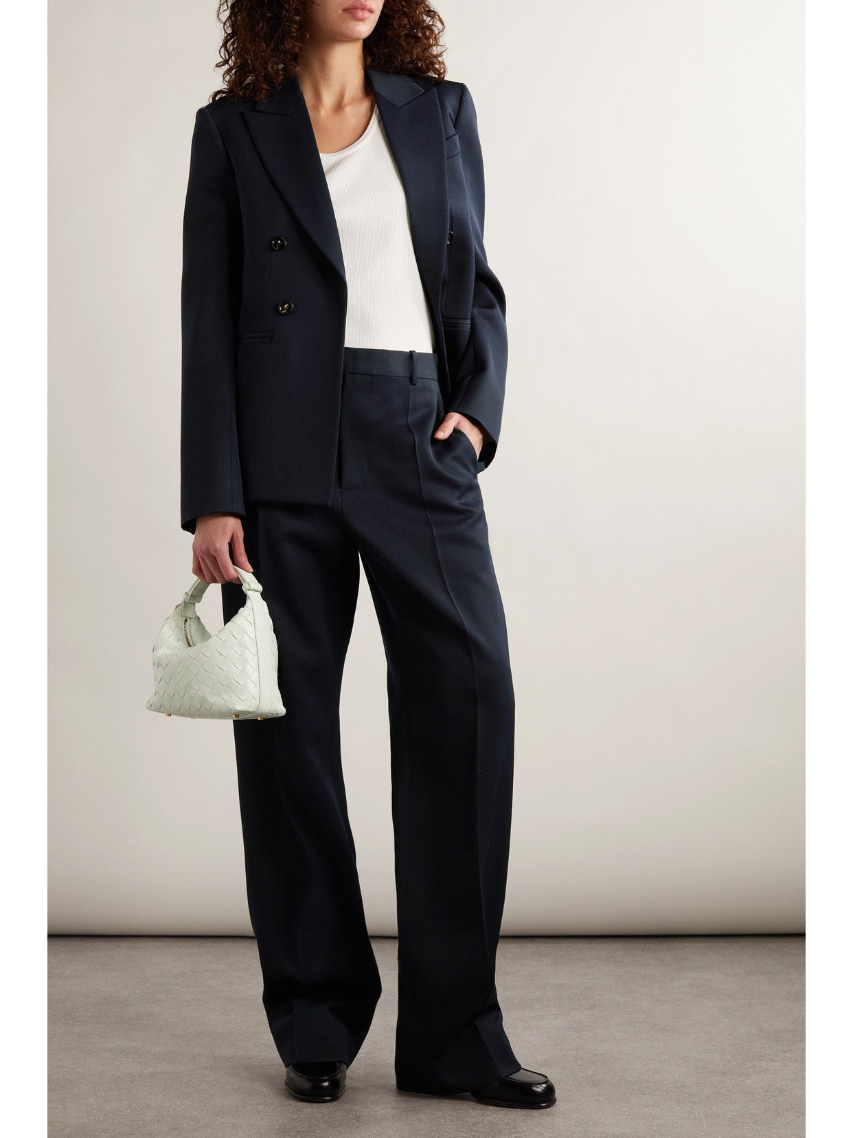 Bottega Veneta Grain De Poudre Wool Pants In Blue