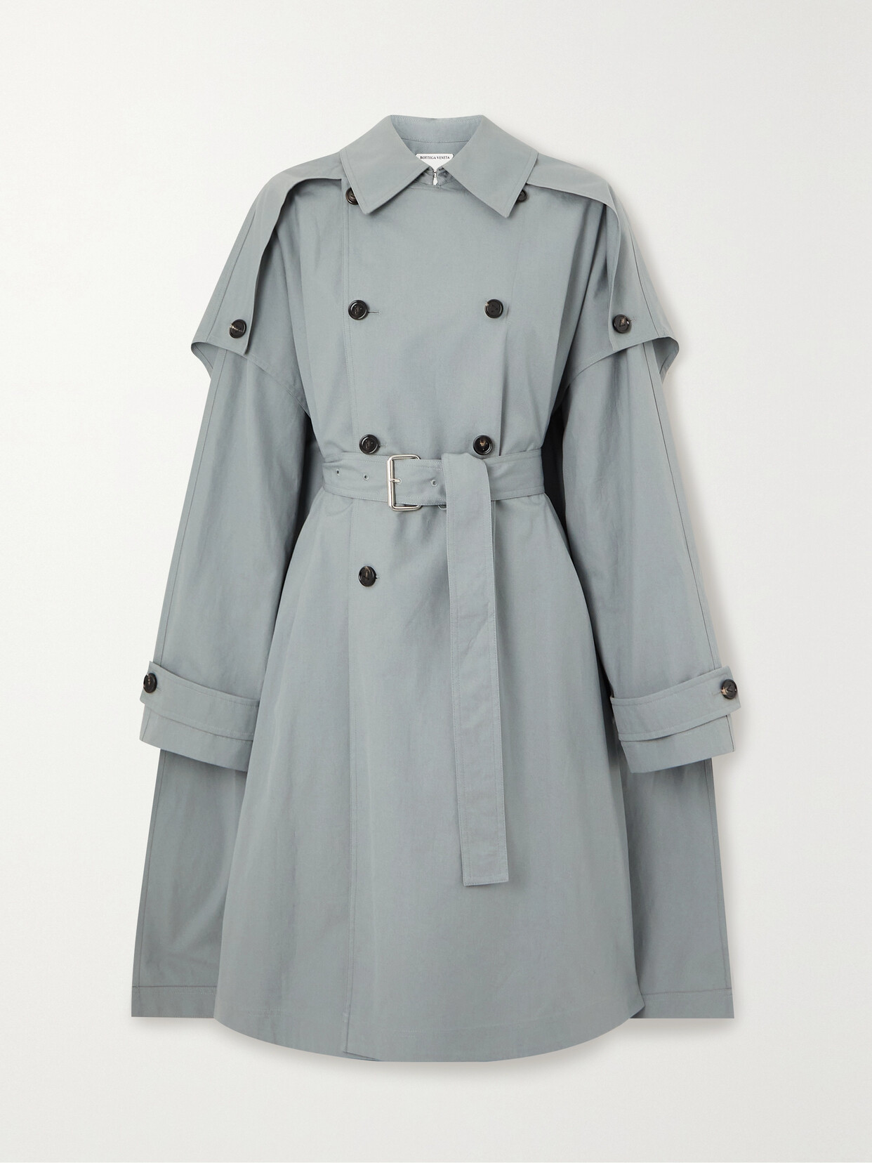 Shop Bottega Veneta Cape-effect Cotton-gabardine Trench Coat In Gray