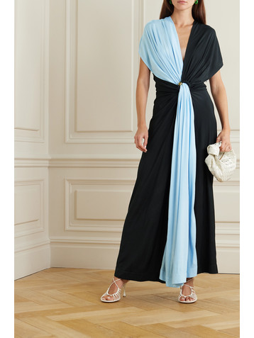 Bottega Veneta Embellished twist-front draped two-tone jersey gown
