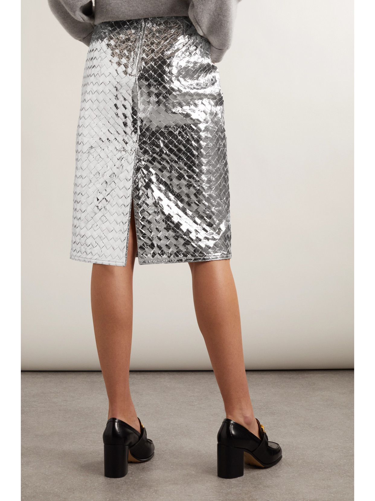 Intrecciato Metallic Crinkled-Leather Skirt