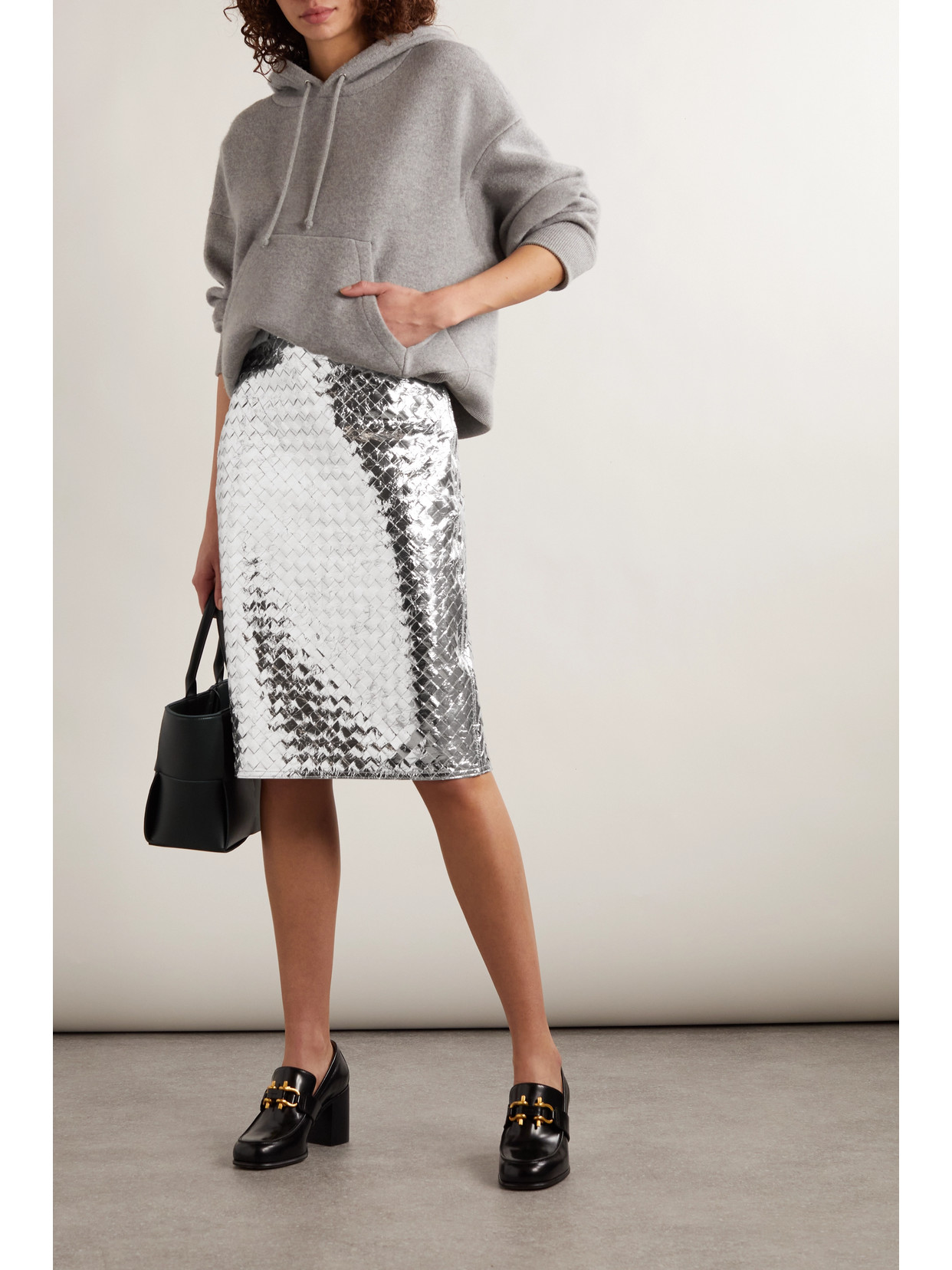 Intrecciato Metallic Crinkled-Leather Skirt