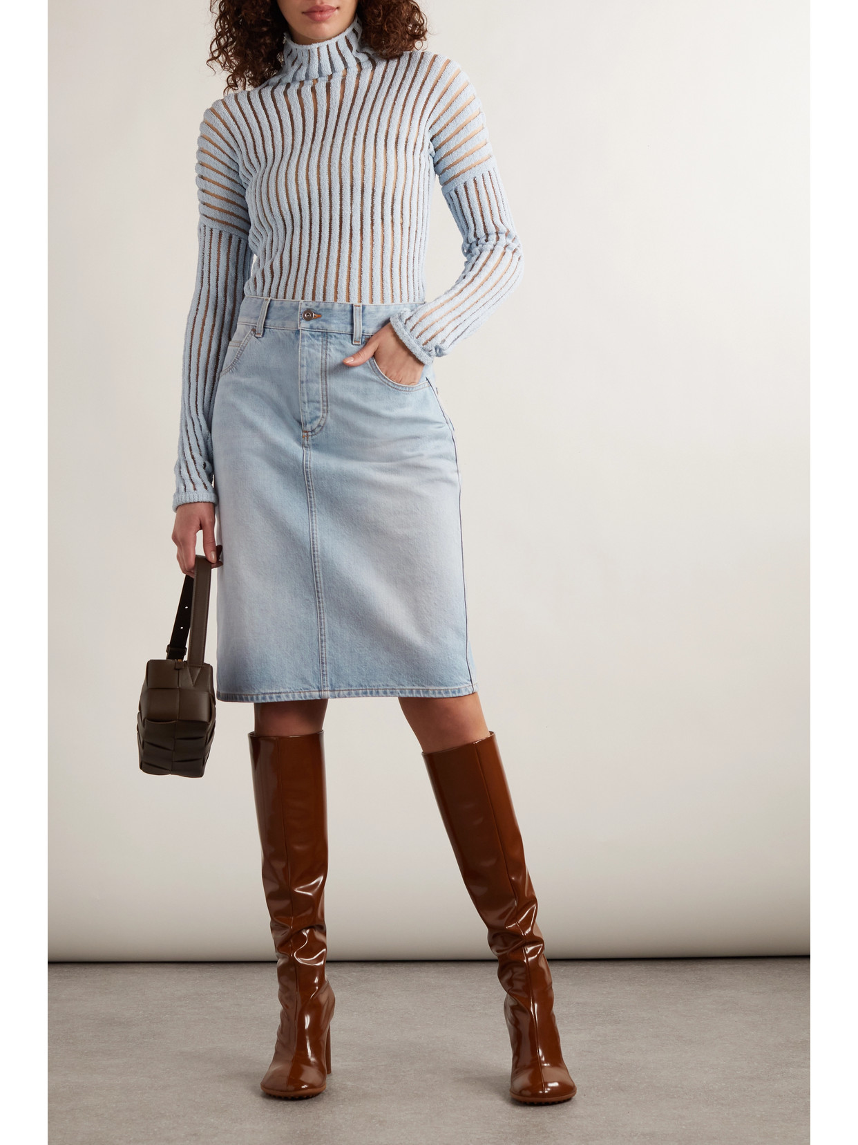 Shop Bottega Veneta Denim Skirt In Blue