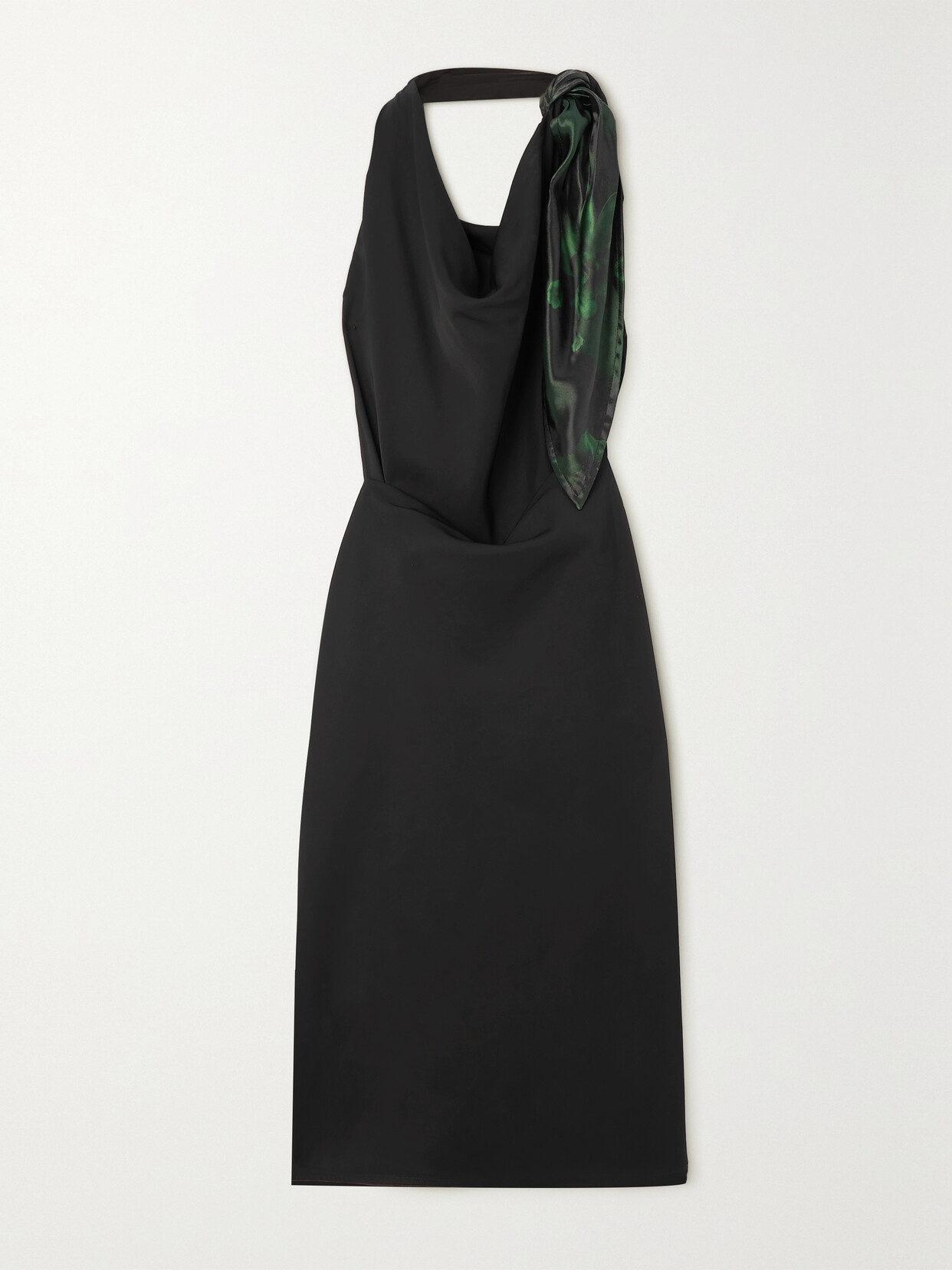 Bottega Veneta - Draped Printed Satin-twill Halterneck Dress - Black