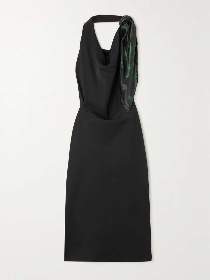 Bottega Veneta Draped Printed Satin-twill Halterneck Dress