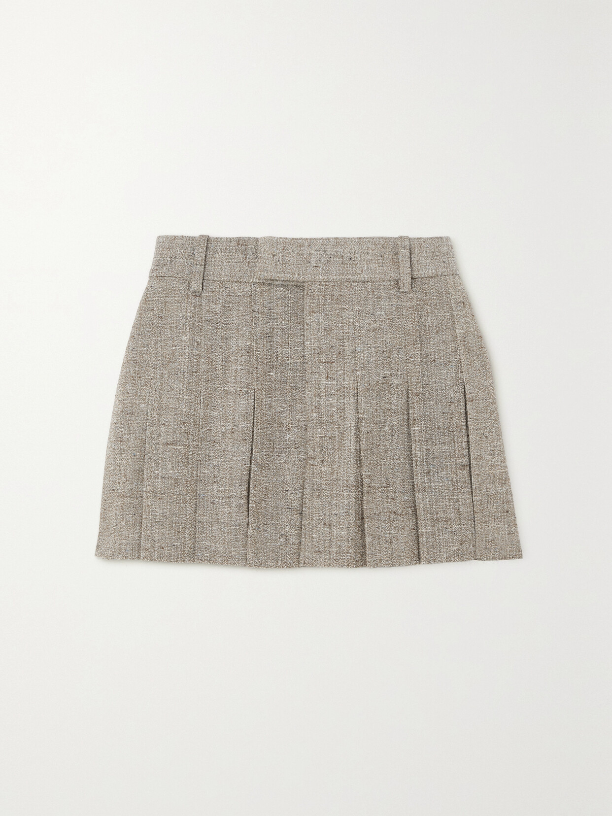 Shop Bottega Veneta Pleated Tweed Mini Skirt In Brown