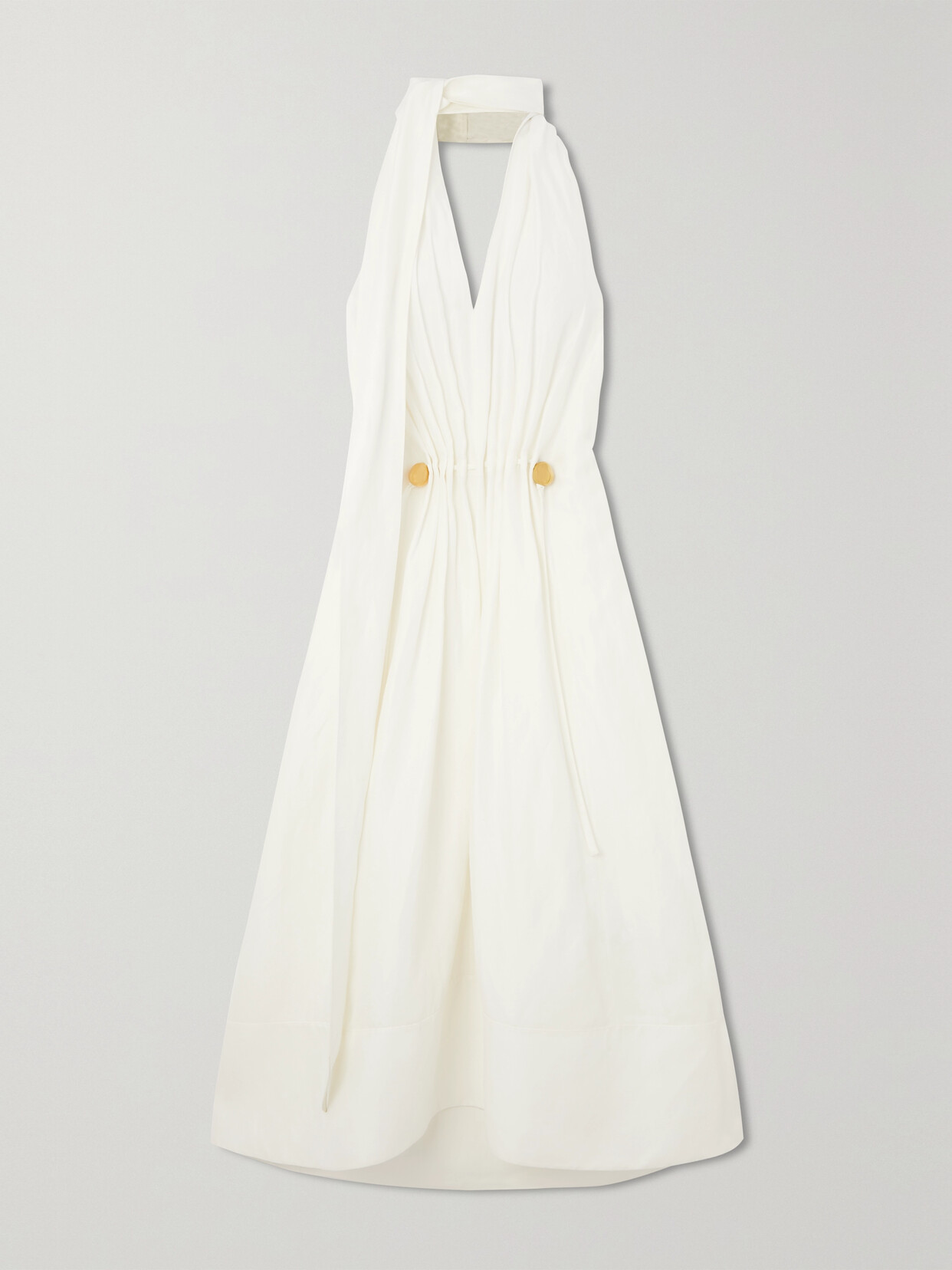 Bottega Veneta - Embellished Tie-detailed Crinkled Woven Halterneck Midi Dress - White