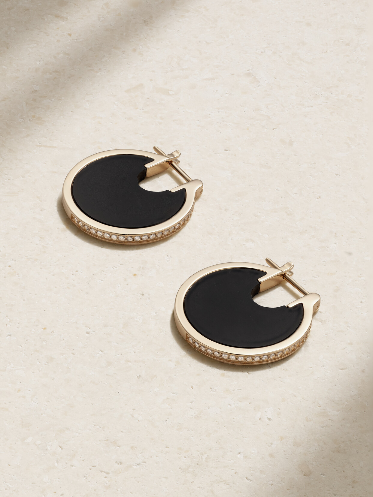 By Pariah Lenticular 14-karat Gold, Onyx And Laboratory-grown Diamond Earrings In Black