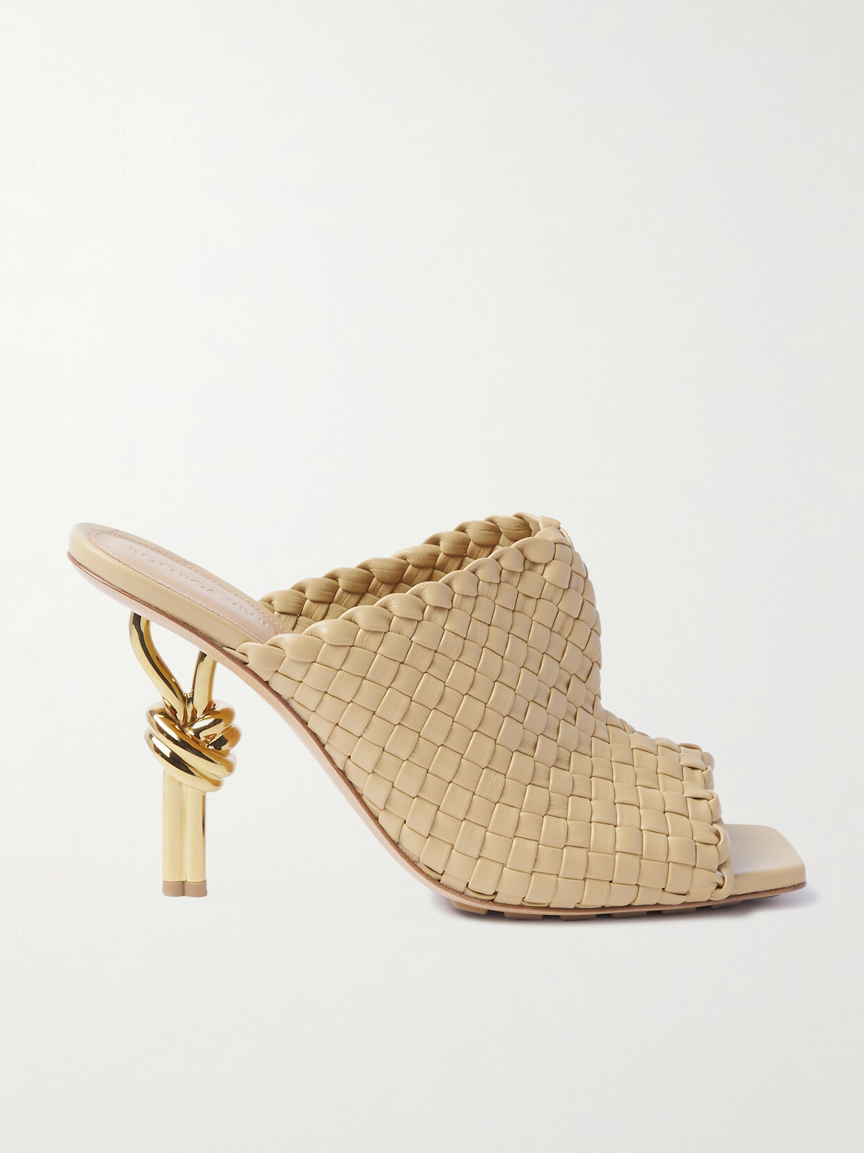 Bottega Veneta Knot Heel Intrecciato Slide Sandal In Brown