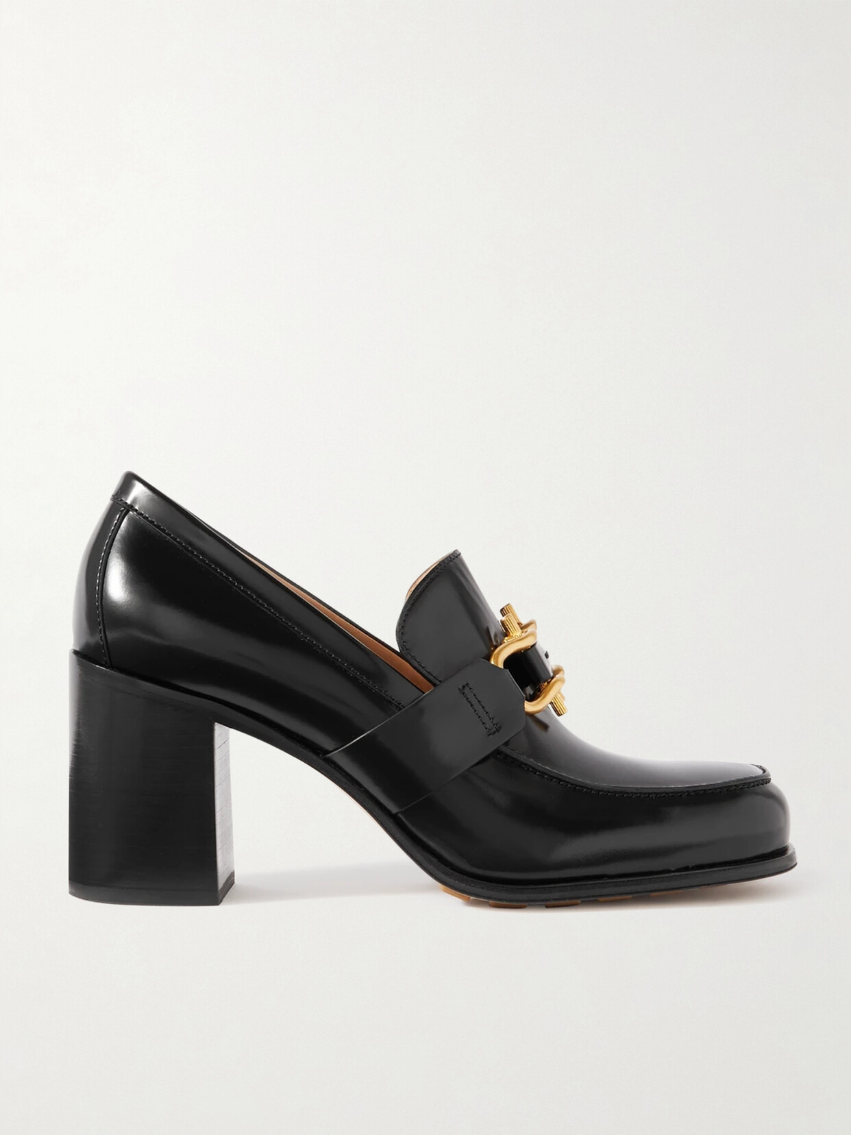 Shop Bottega Veneta Monsieur Embellished Glossed-leather Pumps In Black