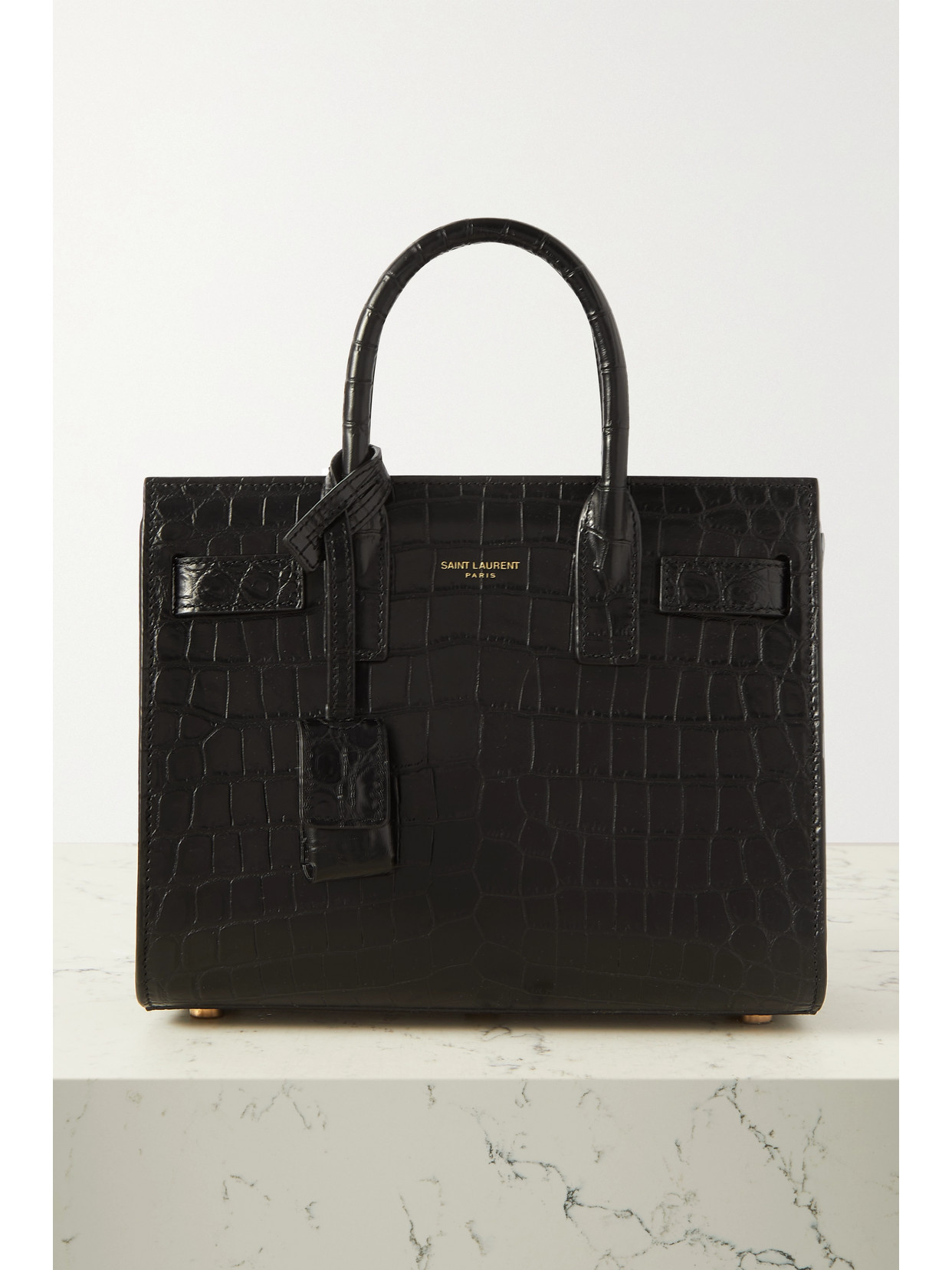 Shop Saint Laurent Sac De Jour Nano Croc-effect Leather Tote In Black