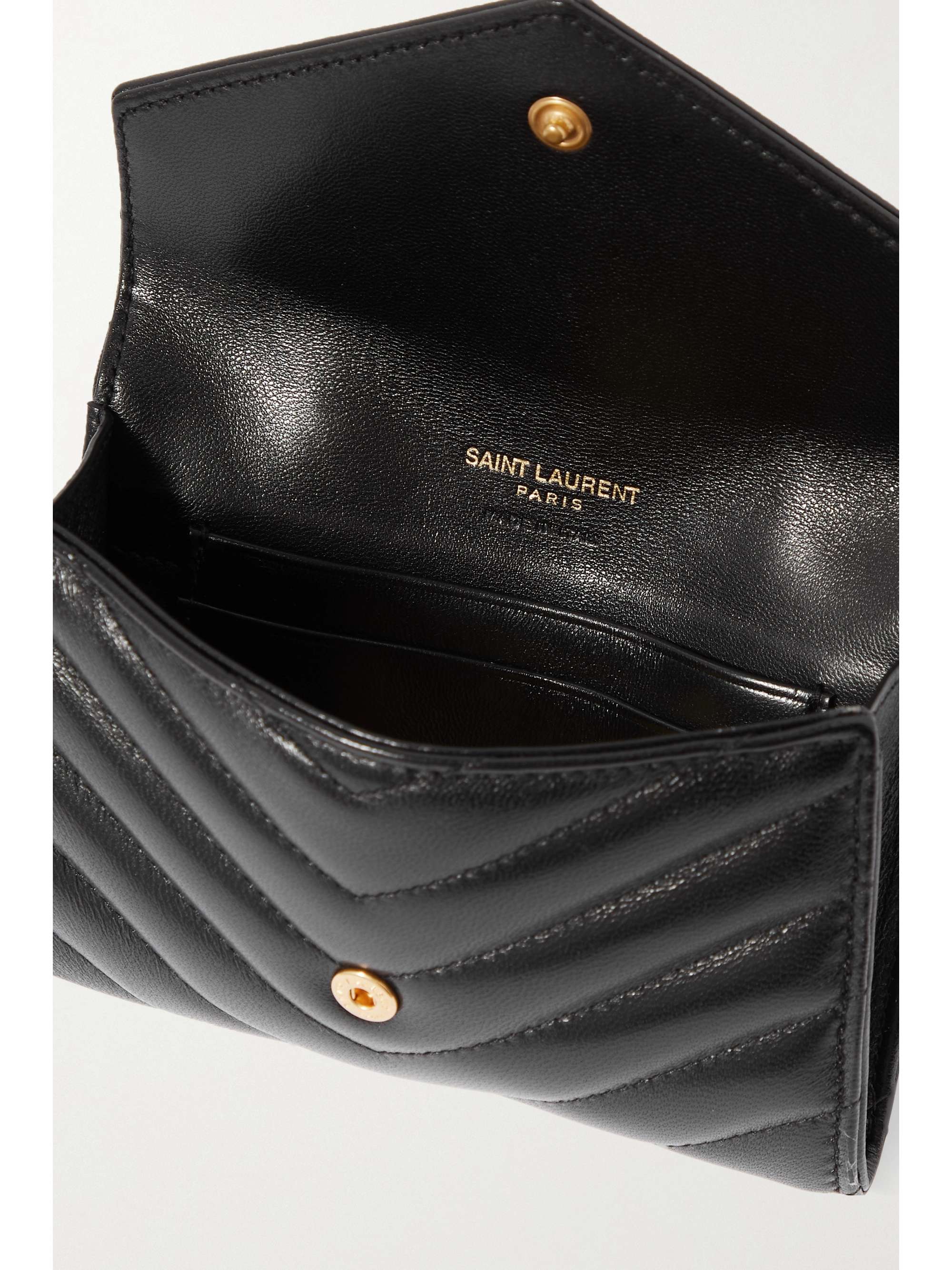 SAINT LAURENT Black envelope wallet with silver monogram