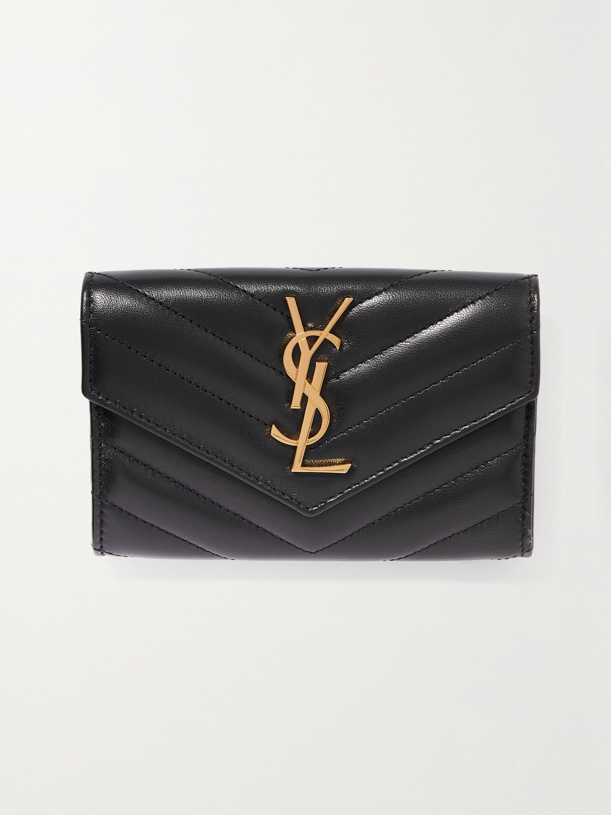 Saint Laurent Cassandre Small Matelassé Leather Wallet In Black