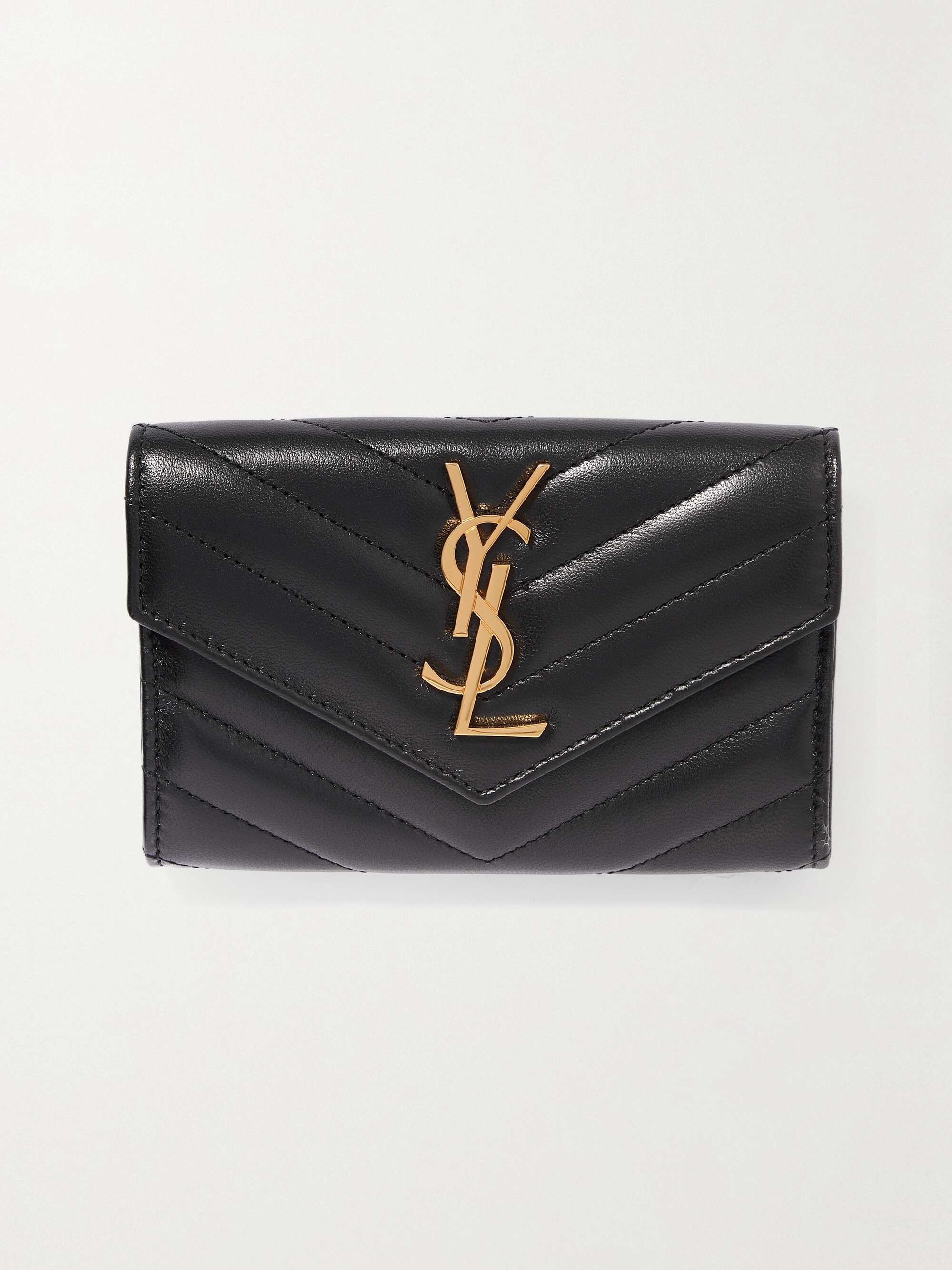 Saint Laurent Cassandre Quilted Textured-leather Wallet - Black - One Size