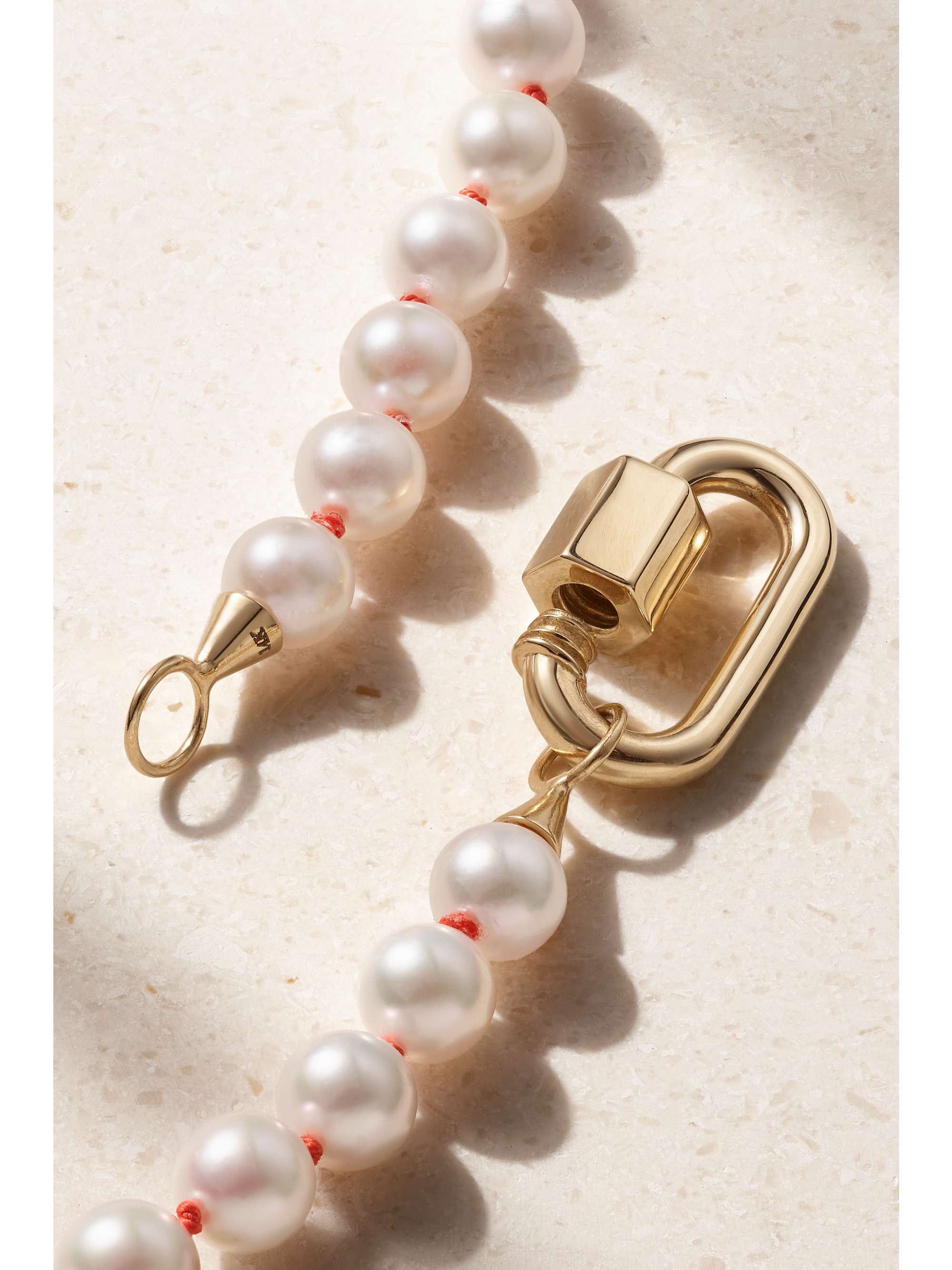 MARLA AARON Chubby Medium Lock 14karat gold, silk and pearl necklace