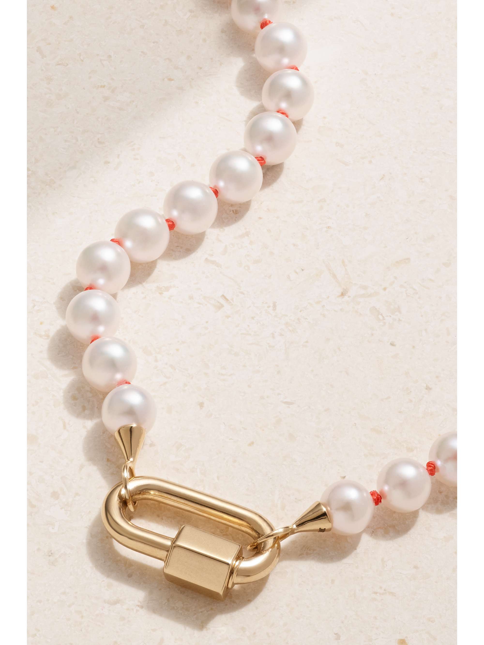 MARLA AARON Chubby Medium Lock 14karat gold, silk and pearl necklace