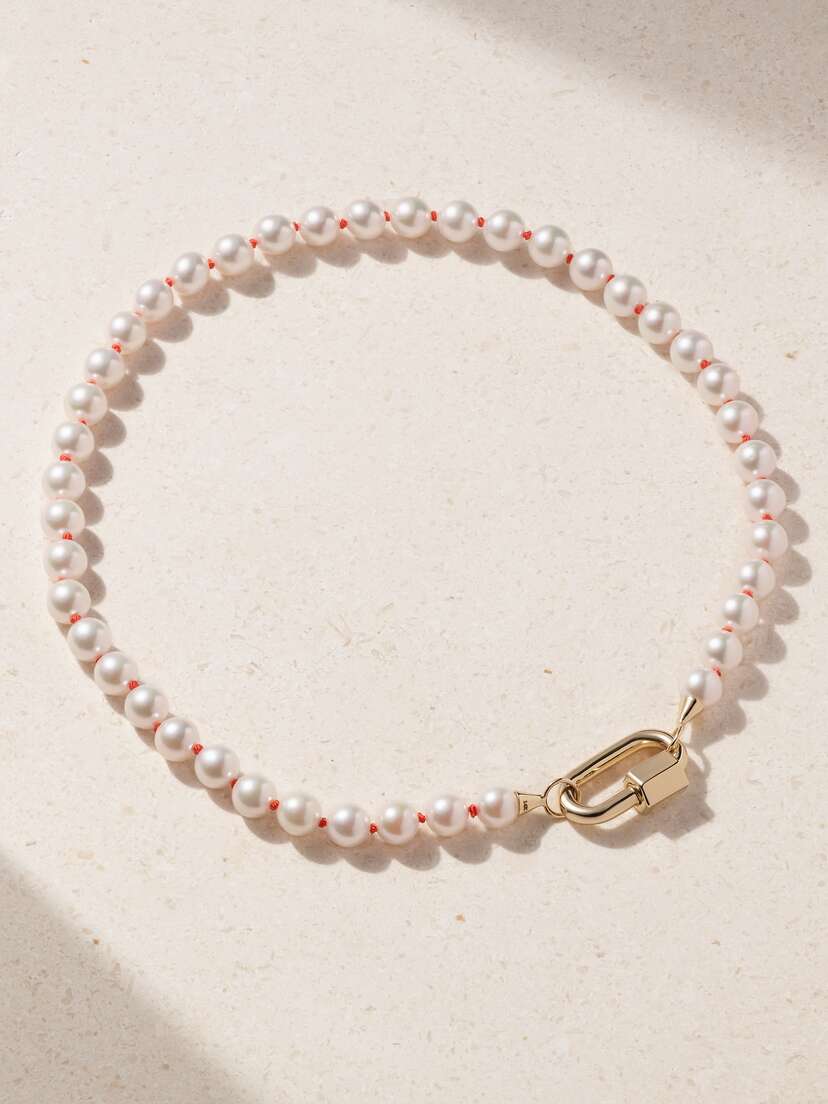 Marla Aaron Chubby Medium Lock 14-karat , Silk And Pearl Necklace