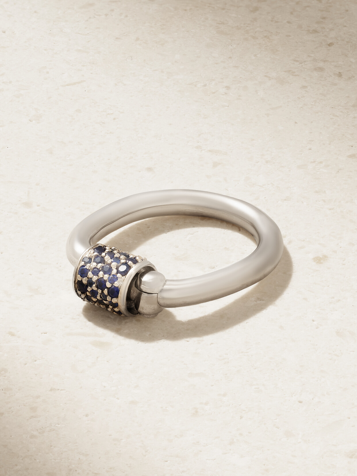 Marla Aaron - The Stoned Trundle Lock 18-karat White Gold Sapphire Ring - 6