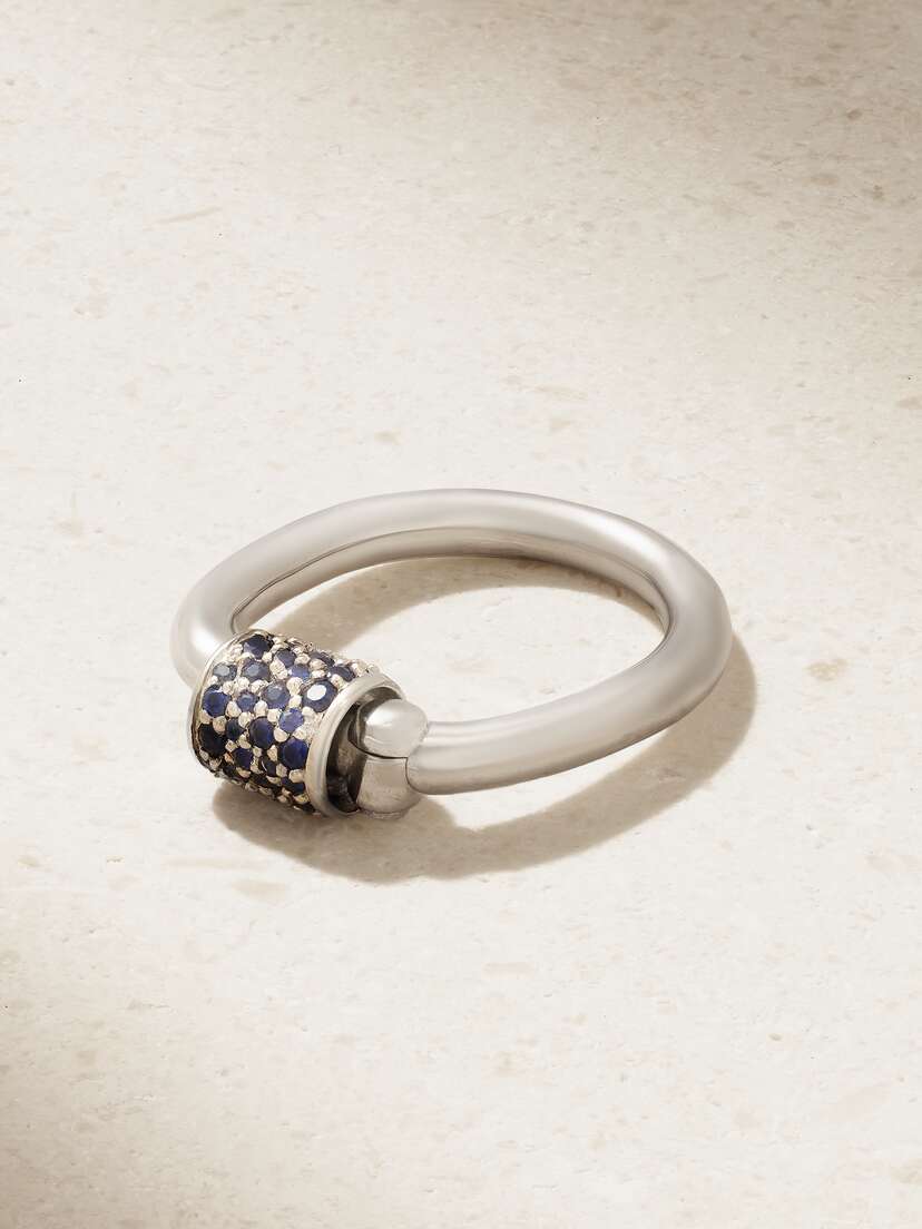 Marla Aaron The Stoned Trundle Lock 1-karat White Gold Sapphire Ring