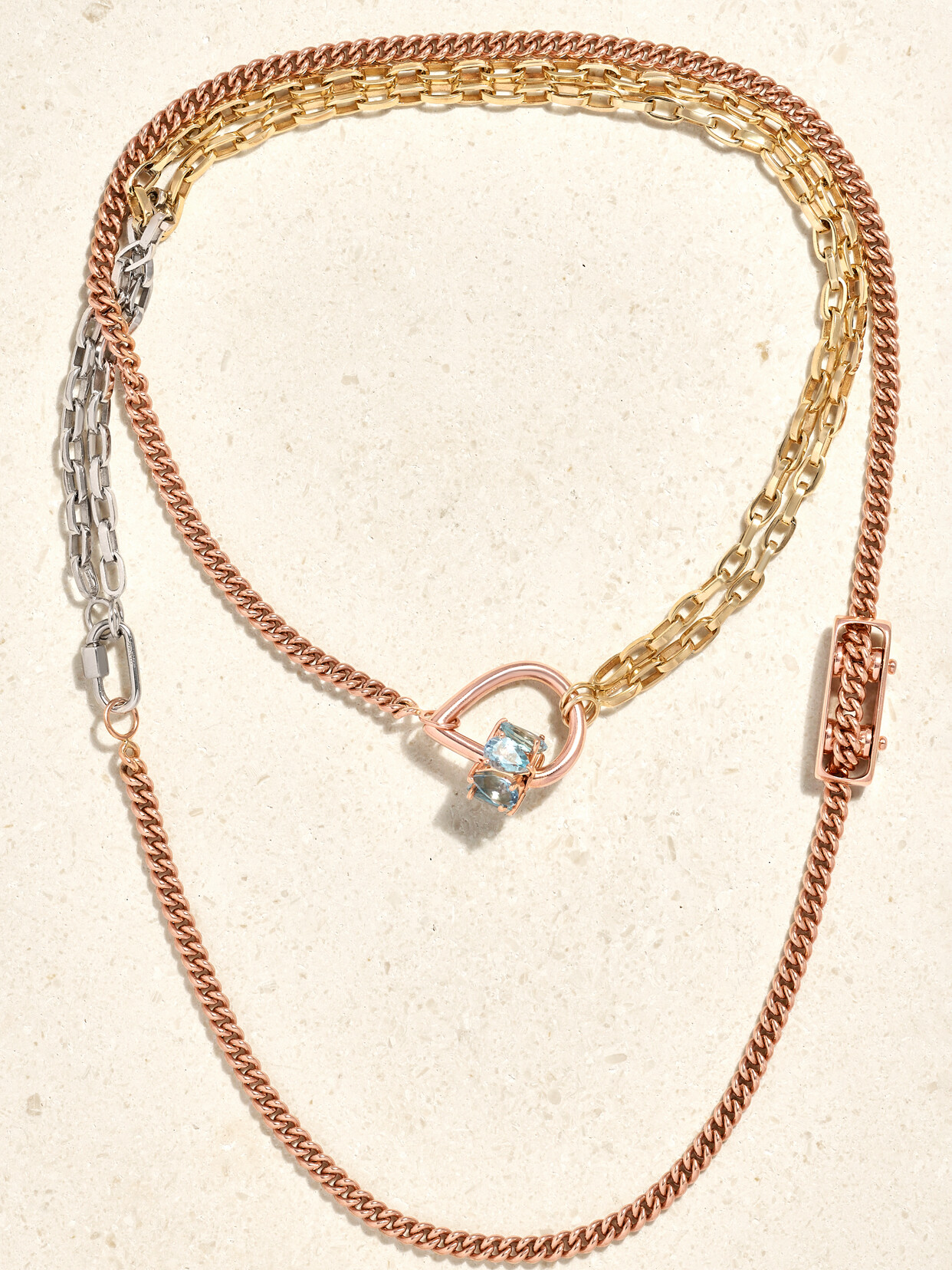 Marla Aaron 14-karat Rose, Yellow And White Gold Aquamarine Necklace