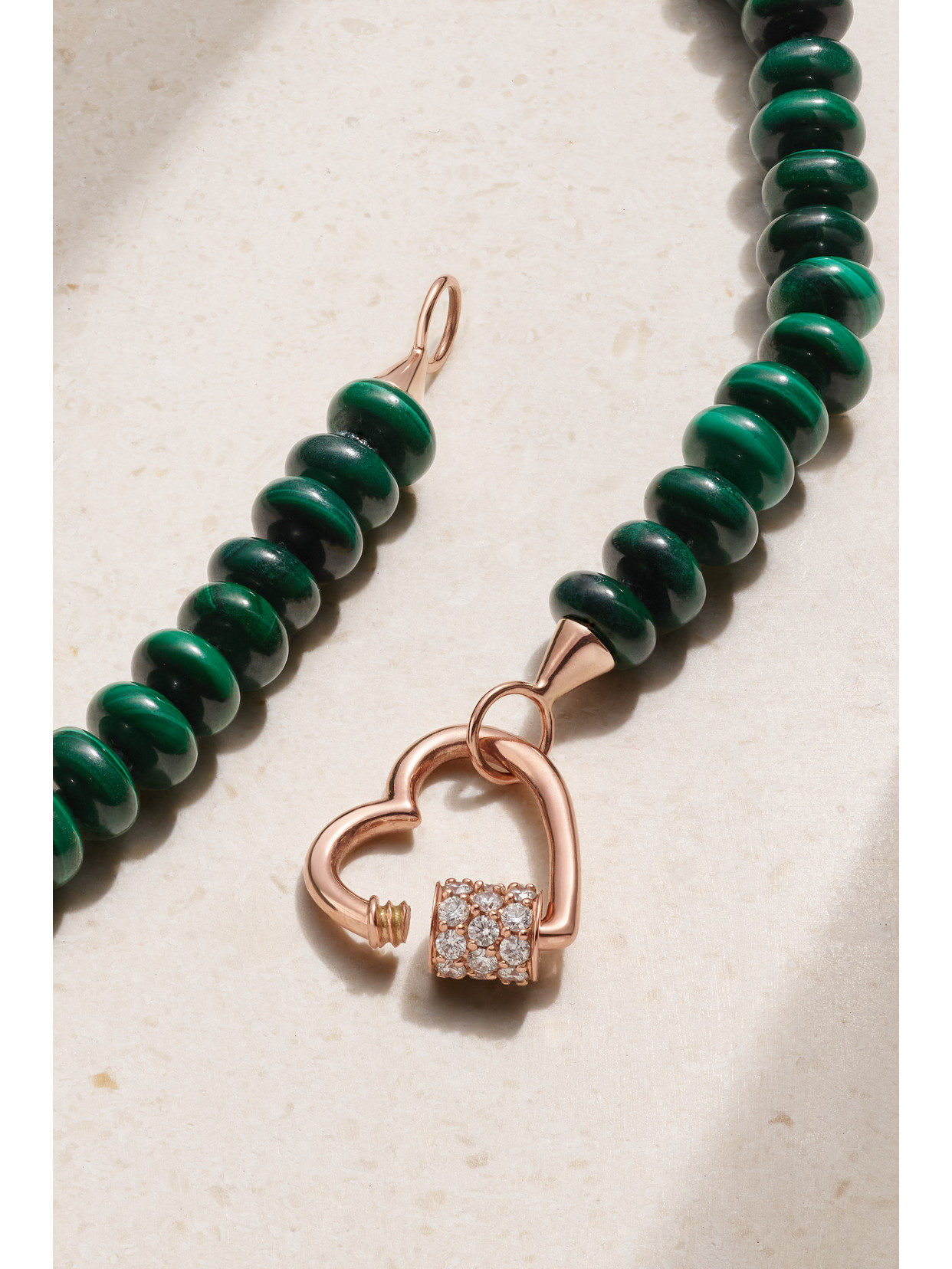 Shop Marla Aaron 14-karat Rose Gold, Malachite And Diamond Necklace