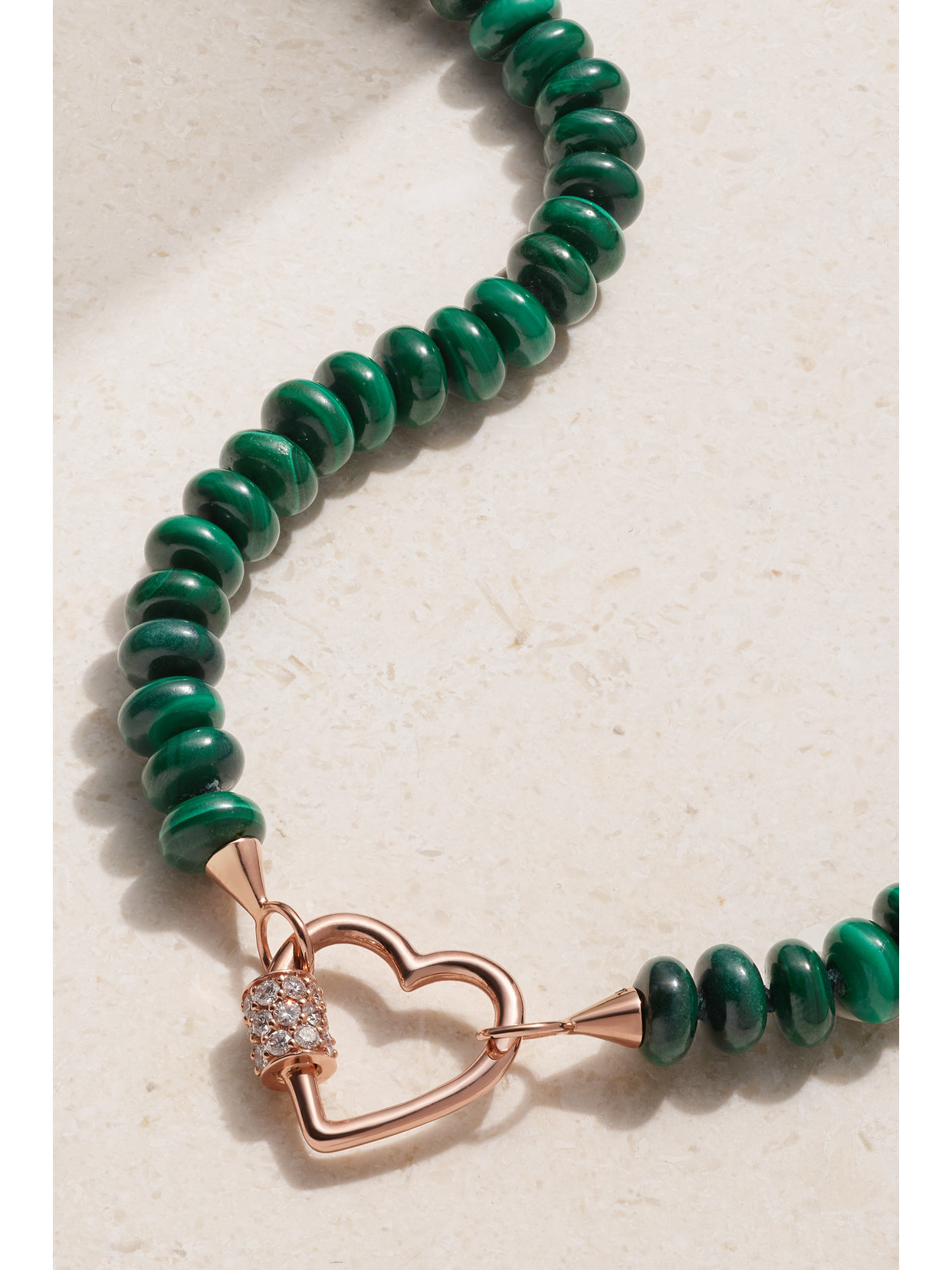 Marla Aaron 14-karat Rose Gold, Malachite And Diamond Necklace In Rose Gold