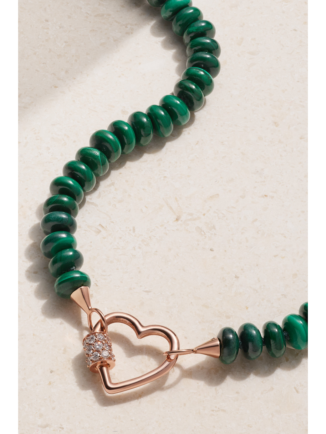 Shop Marla Aaron 14-karat Rose Gold, Malachite And Diamond Necklace