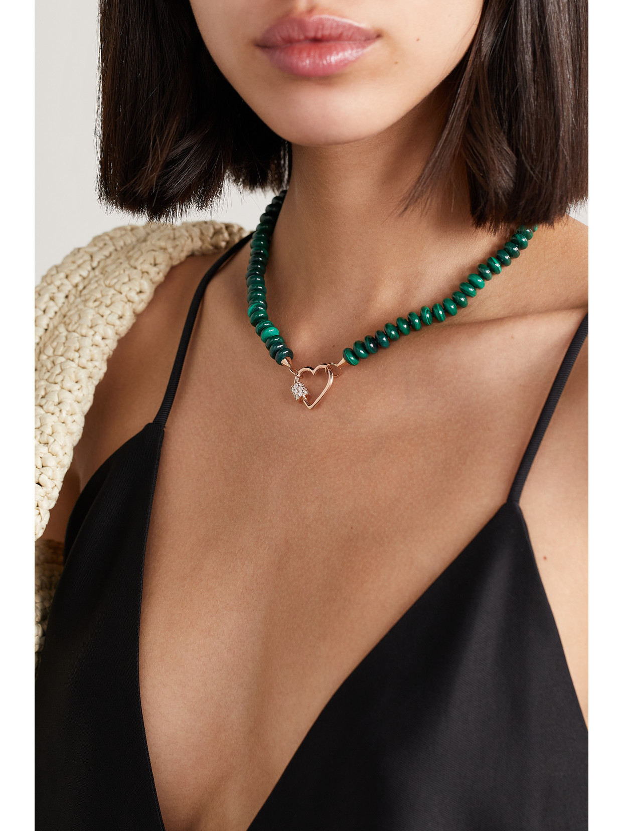 Shop Marla Aaron 14-karat Rose Gold, Malachite And Diamond Necklace