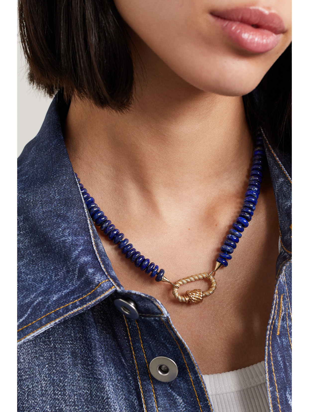 Shop Marla Aaron 14-karat Yellow And Rose Gold Lapis Lazuli Necklace