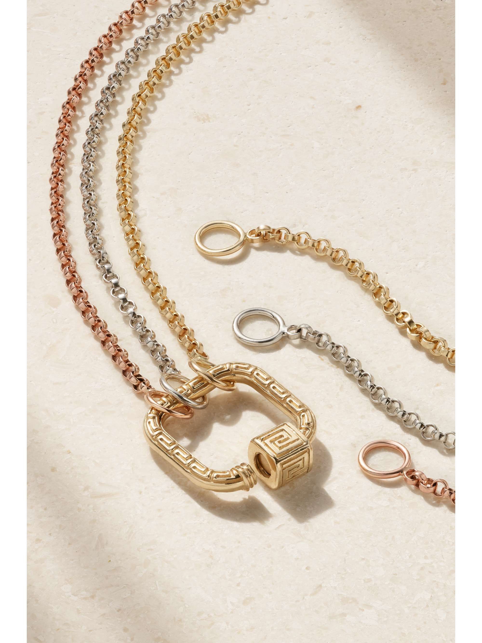 MARLA AARON Meander Lock 14karat white, yellow and rose gold necklace