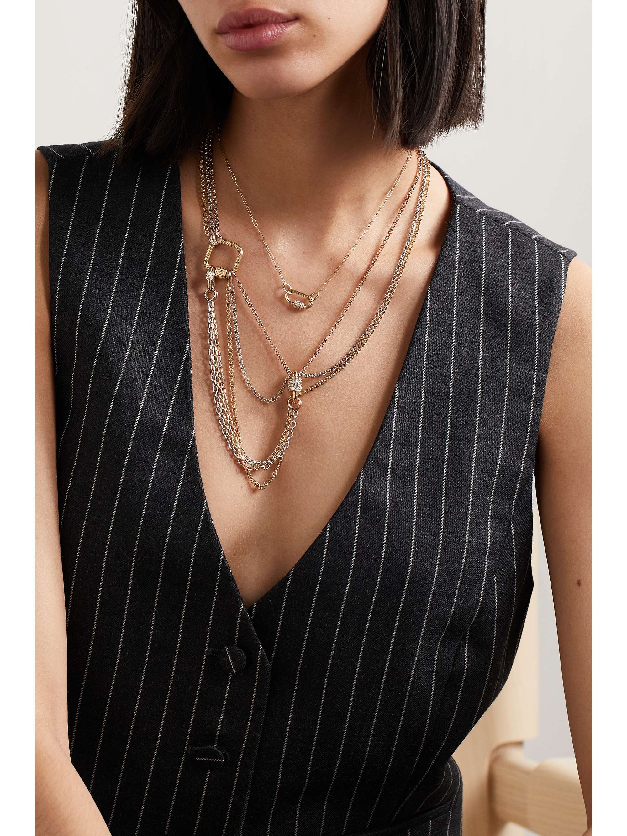 MARLA AARON Meander Lock 14karat white, yellow and rose gold necklace