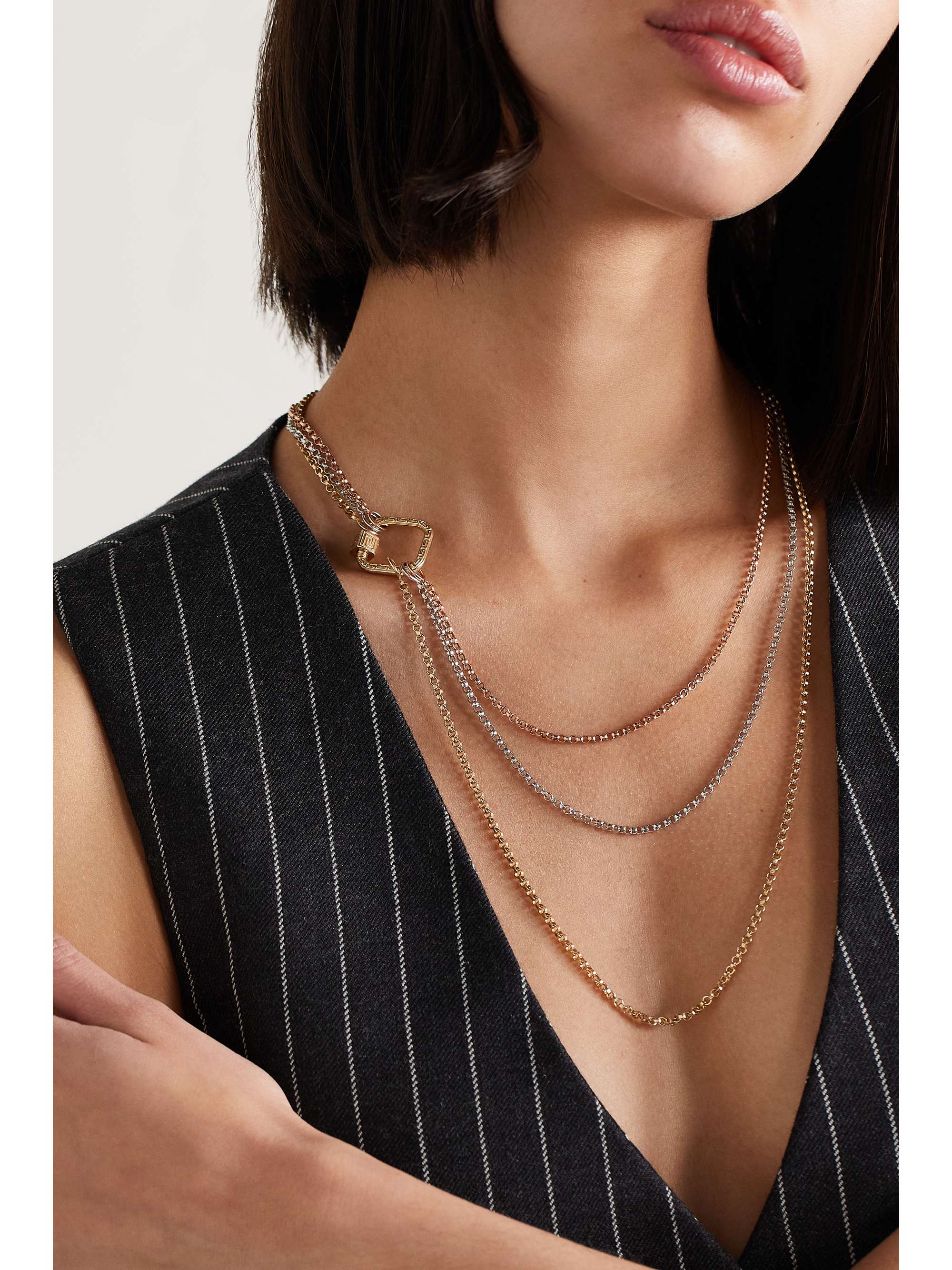 MARLA AARON Meander Lock 14karat white, yellow and rose gold necklace