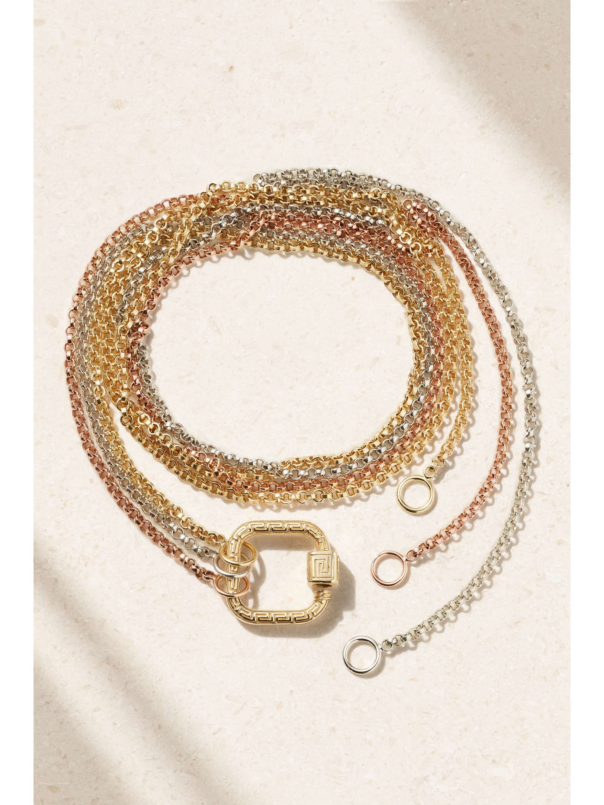 MARLA AARON Meander Lock 14karat white, yellow and rose gold necklace