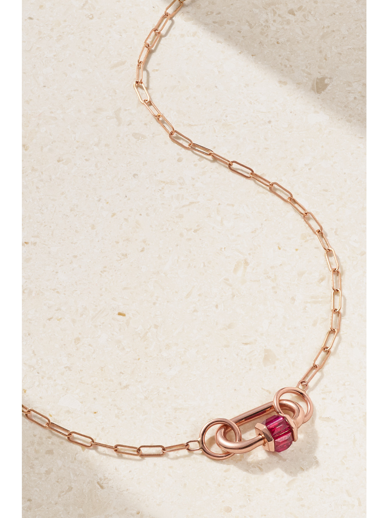 Marla Aaron Square Link 14-karat Rose Gold Ruby Necklace In Rose Gold