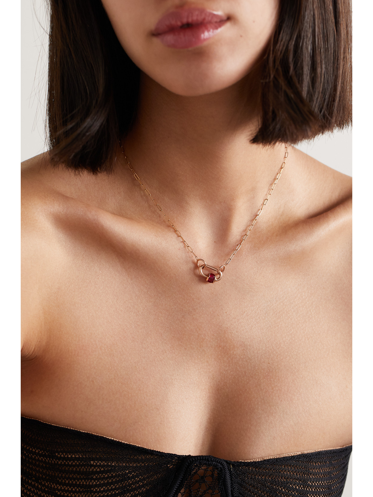 Marla Aaron Square Link 14-karat Rose Gold Ruby Necklace In Rose Gold