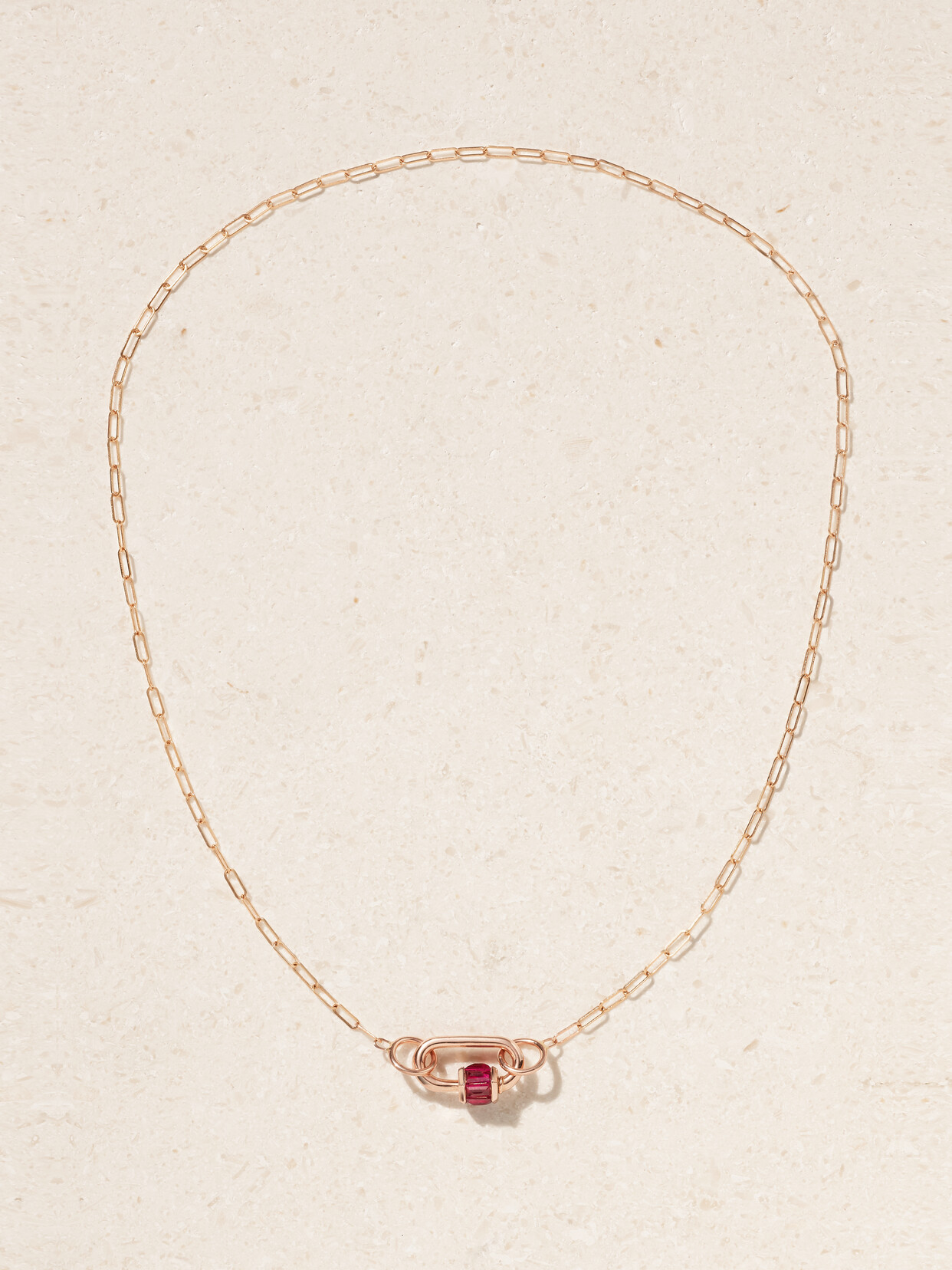 Marla Aaron - Square Link 14-karat Rose Gold Ruby Necklace - One size