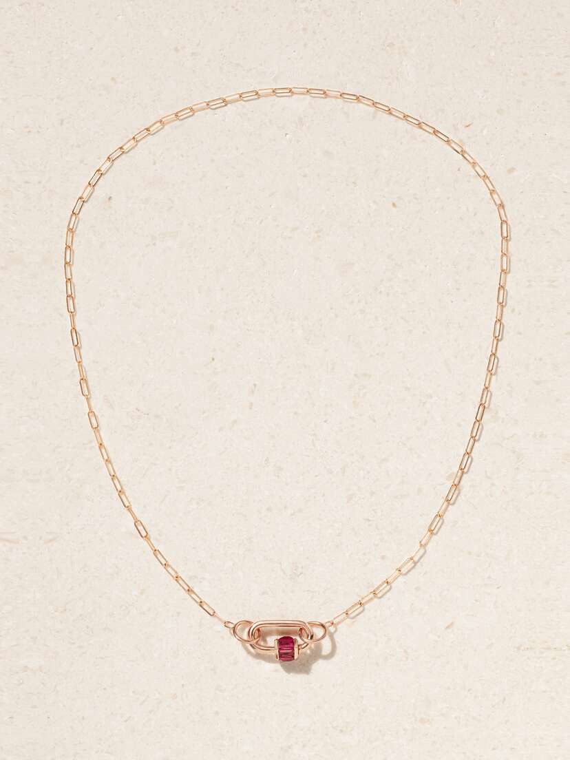 Marla Aaron Square Link 14-karat Rose Gold Ruby Necklace